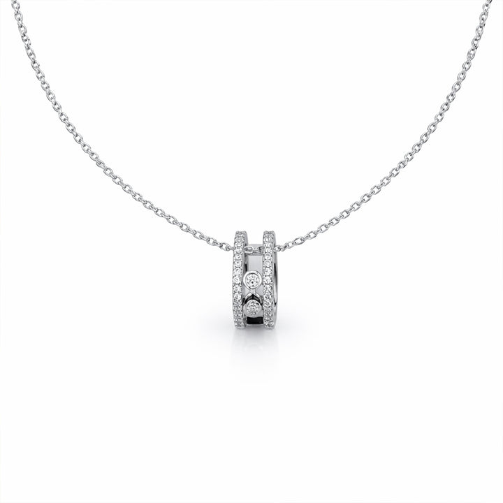 Elegant Silver Double Hoop Diamond Pendant Necklace