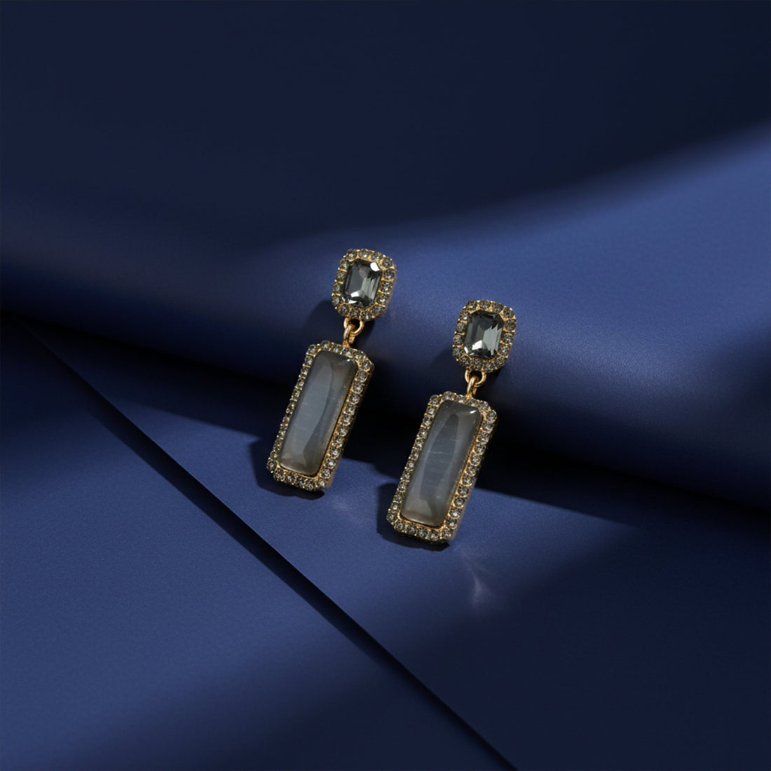 Chic Grey Crystal Statement Earrings