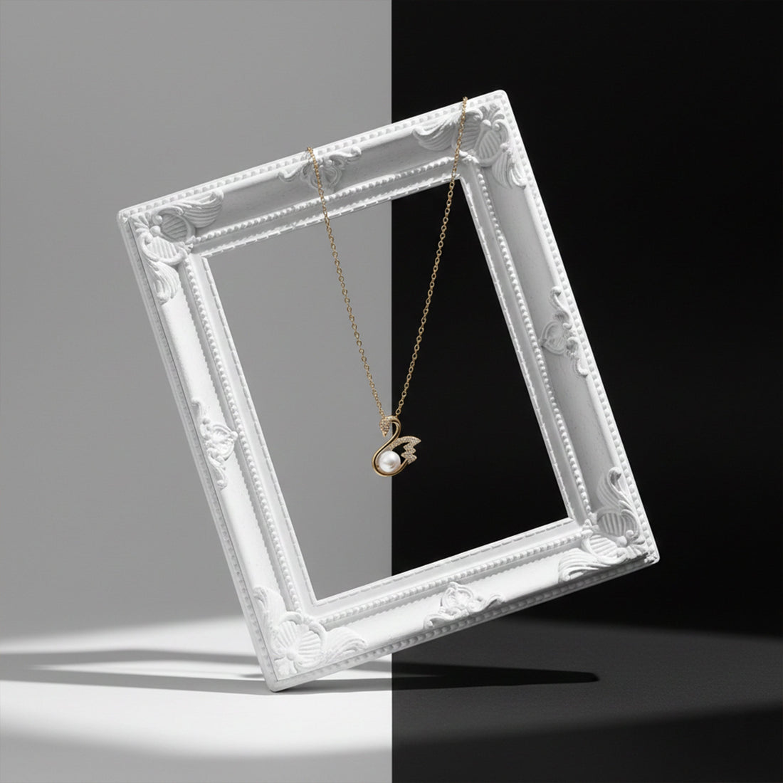 Elegant Swan Pearl Gold Pendant Necklace
