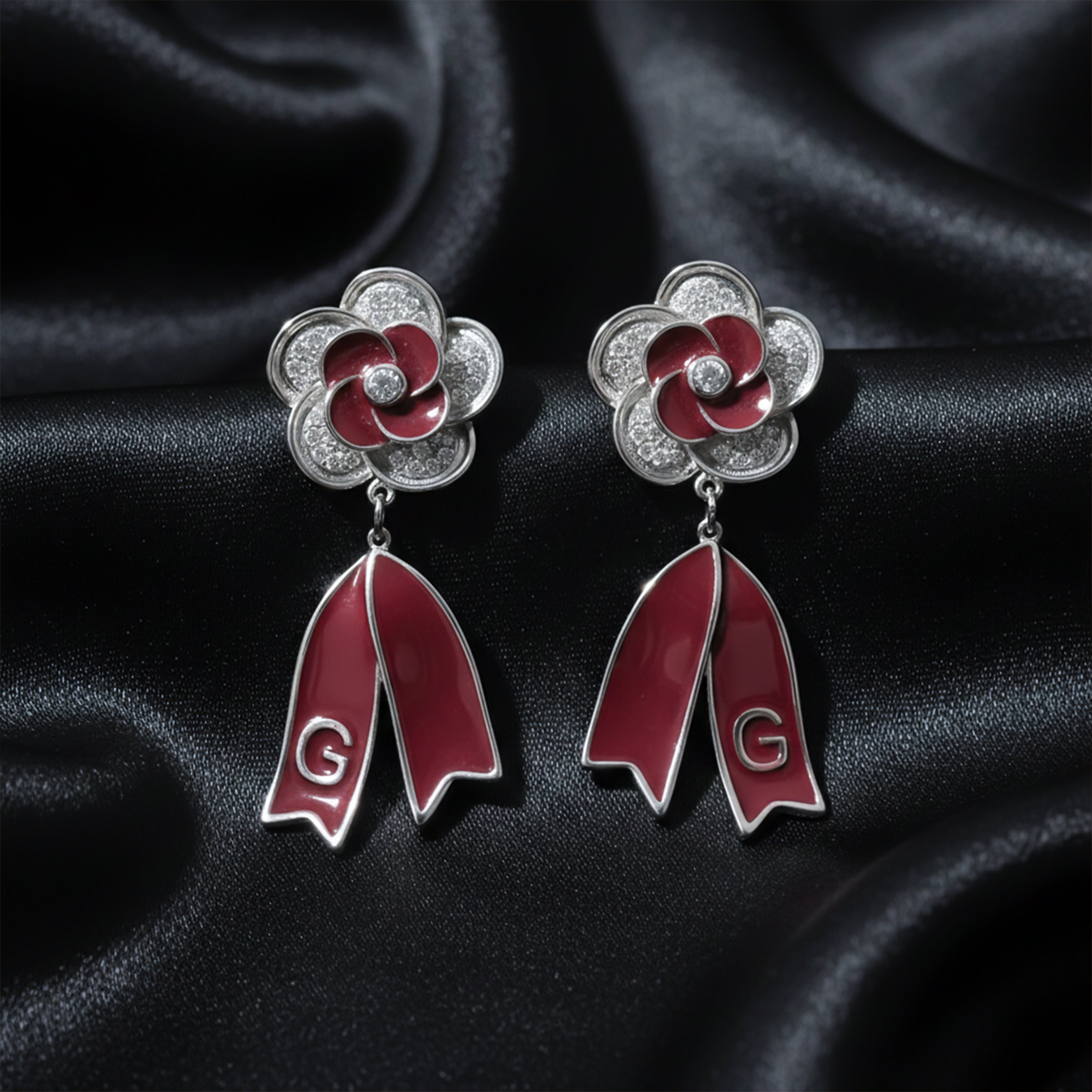 Scarlet Bloom Diamond Drop Earrings