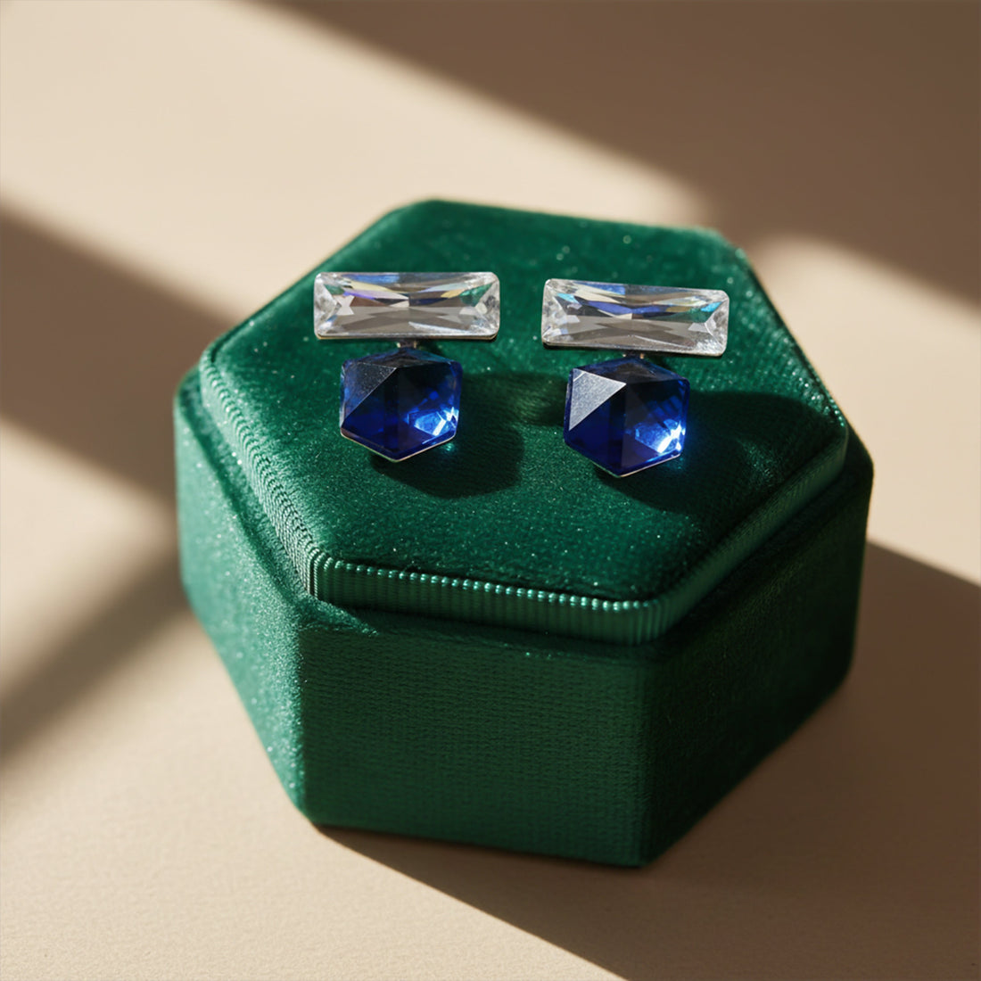 Blue Cube Crystal Dangle Earrings