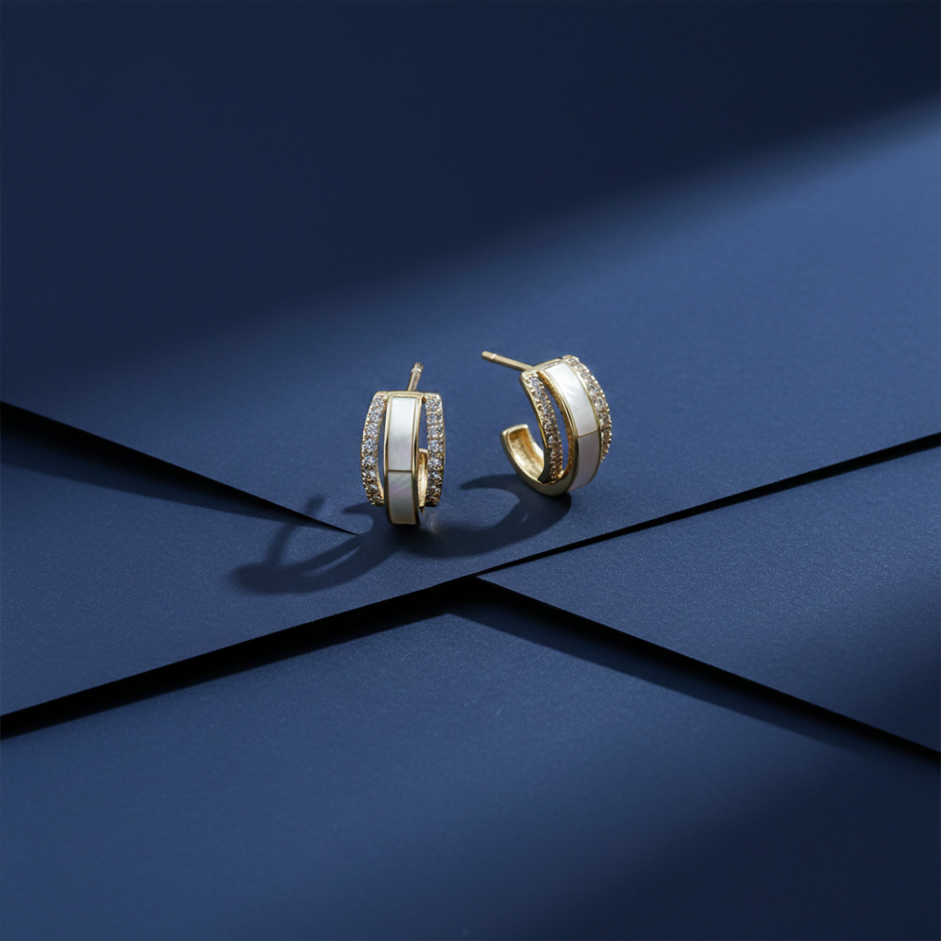 White Enamel Crystal Hoop Earrings