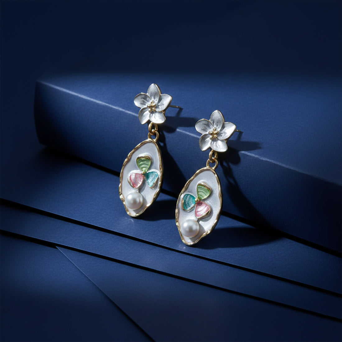 Blossom Pearl Enamel Drop Earrings