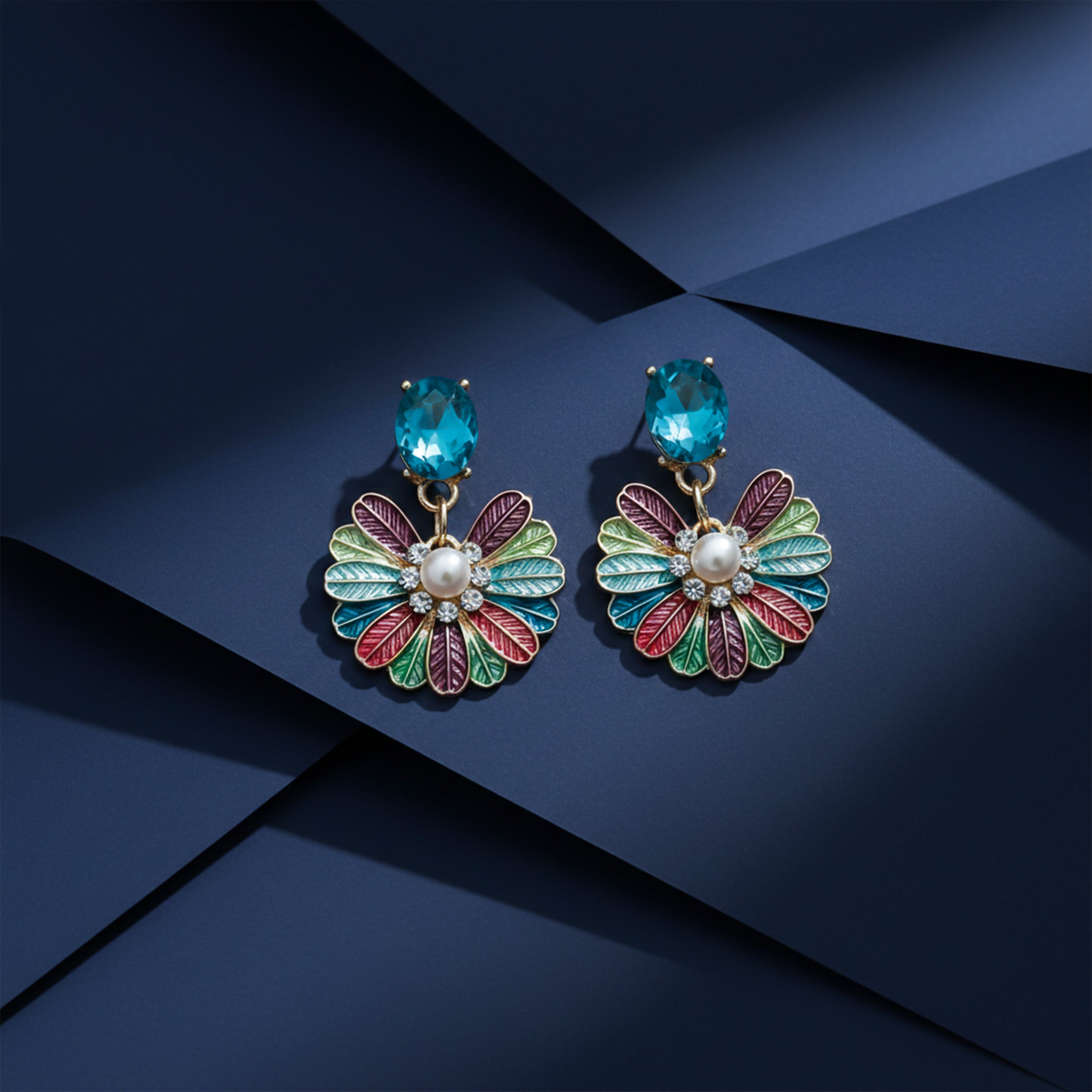 Aqua Bloom Pearl Drop Earrings