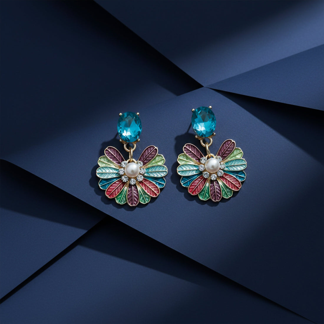 Aqua Bloom Pearl Drop Earrings
