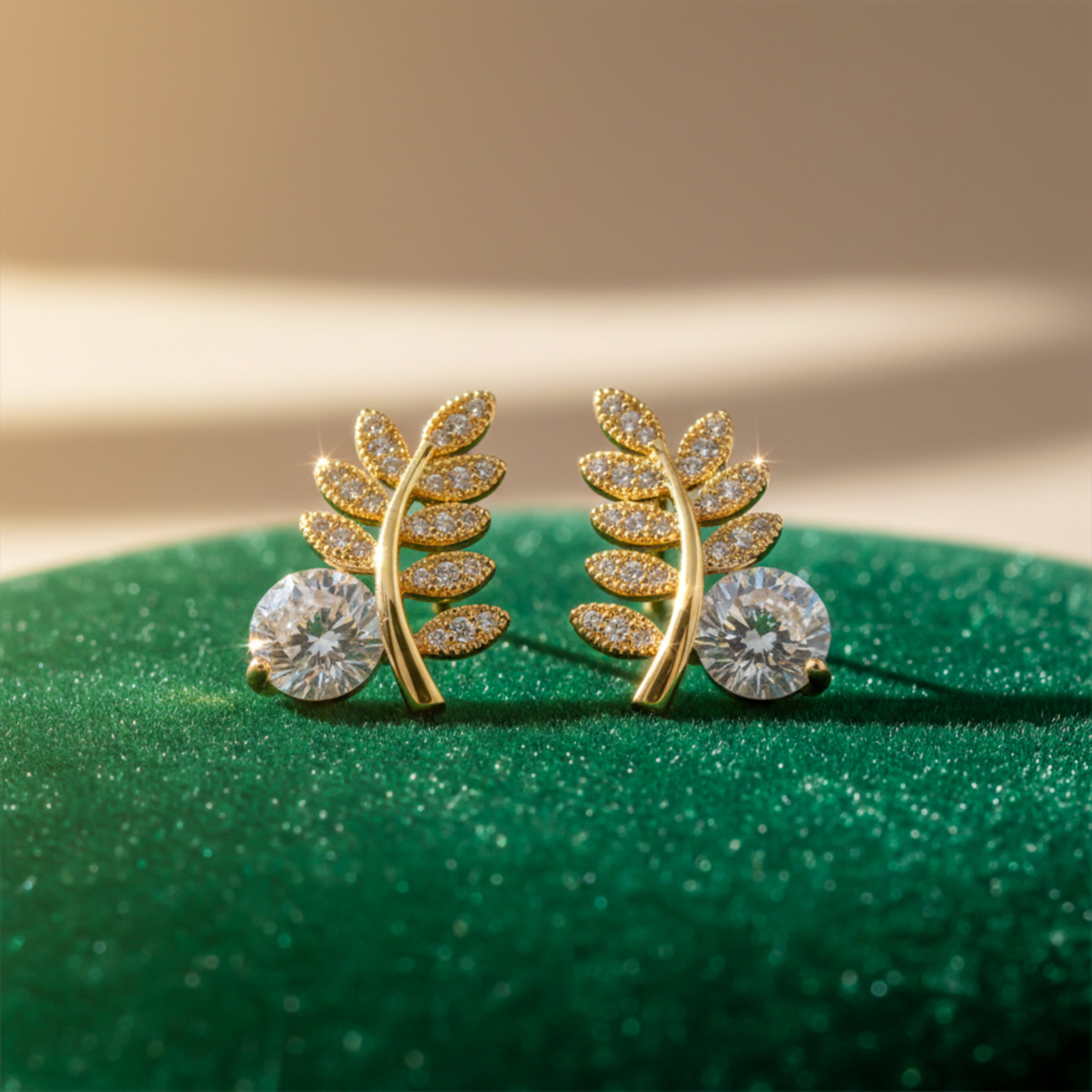 Leaf Solitaire Earrings