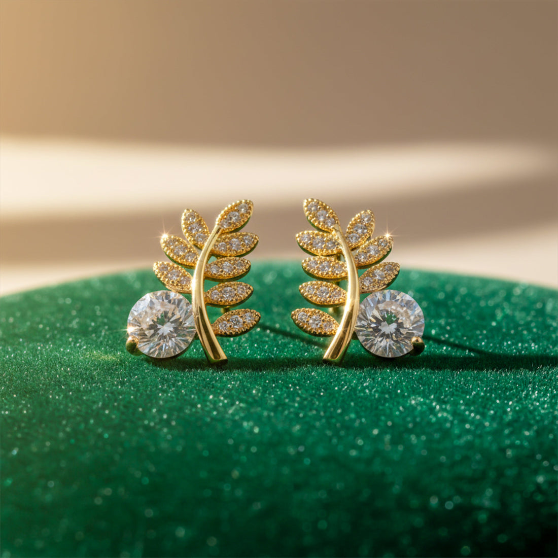 Leaf Solitaire Earrings