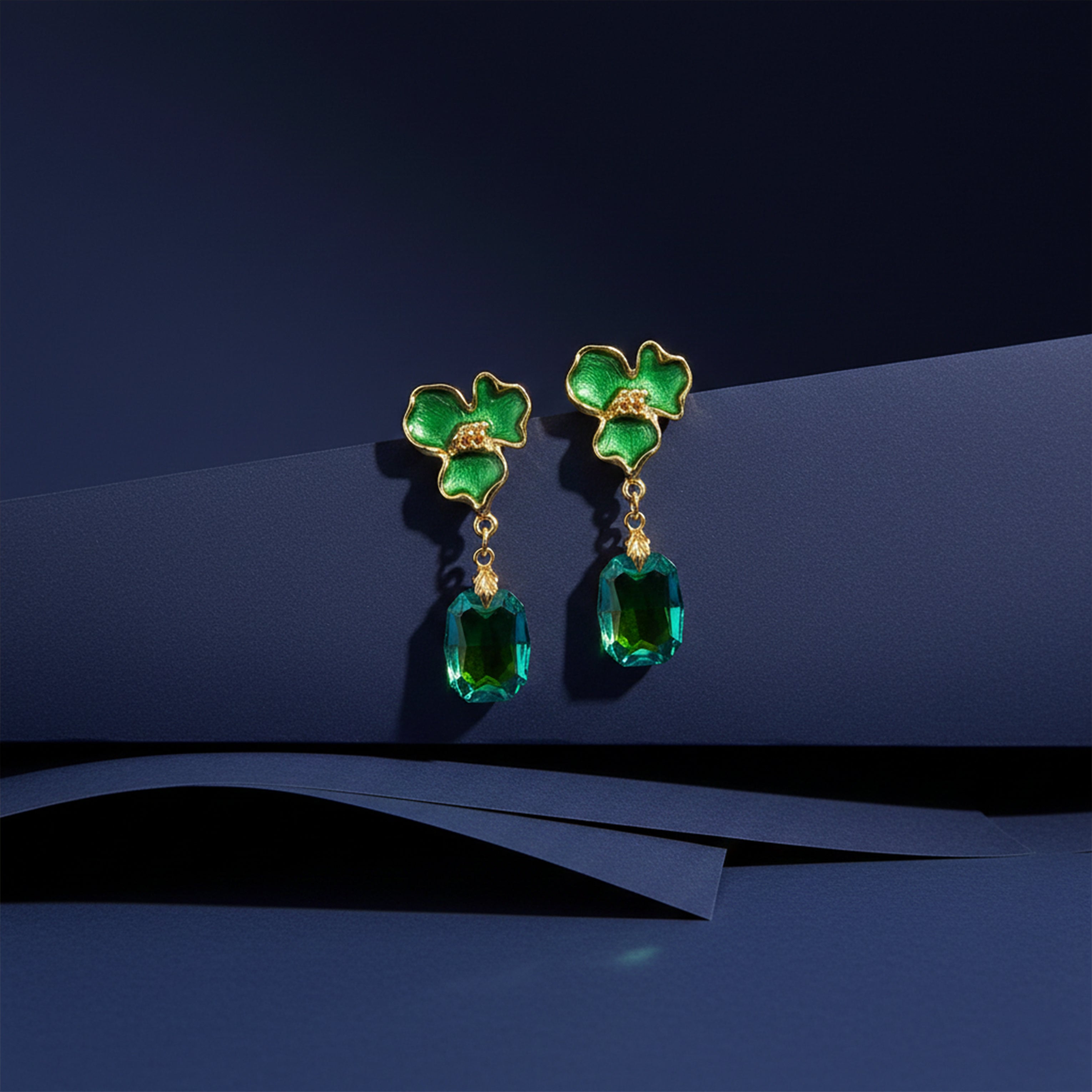 Green Bloom Crystal Earrings