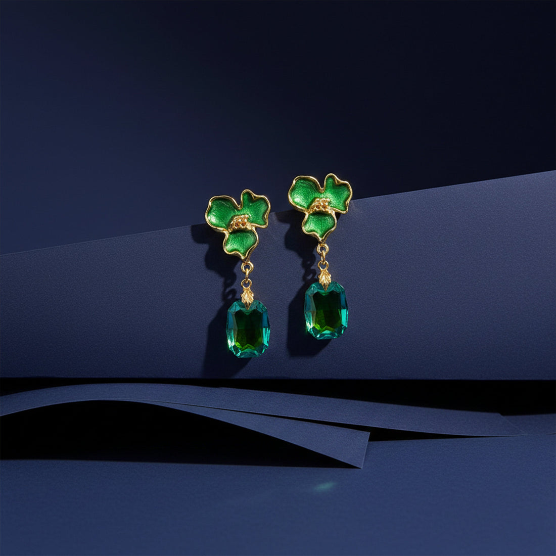 Green Bloom Crystal Earrings