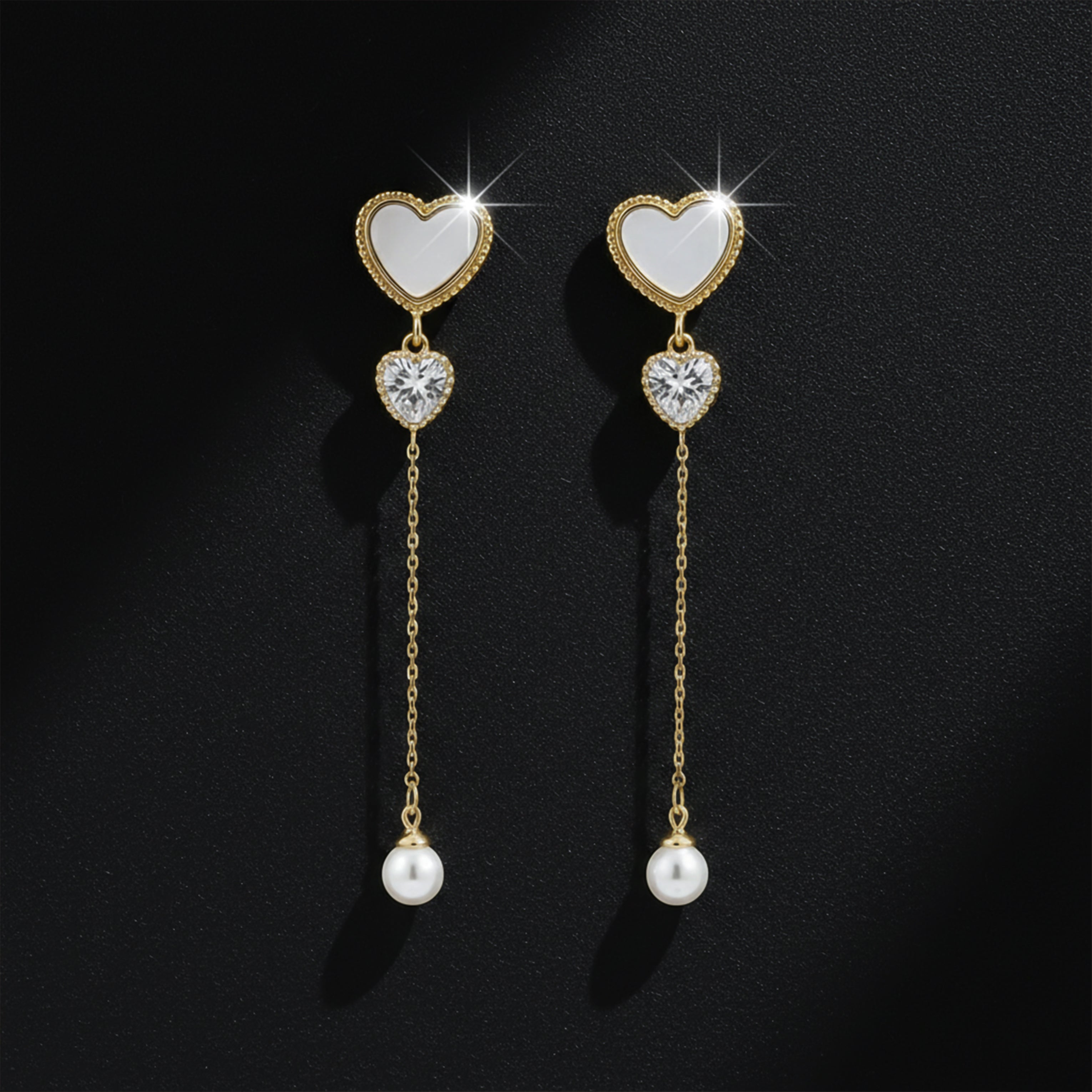 Ivory Luxe Heart Pearl Drop Earrings