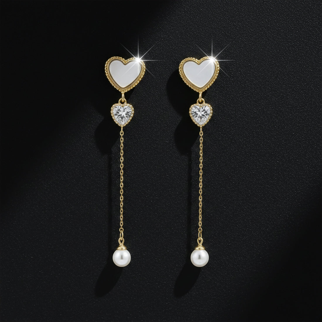 Ivory Luxe Heart Pearl Drop Earrings