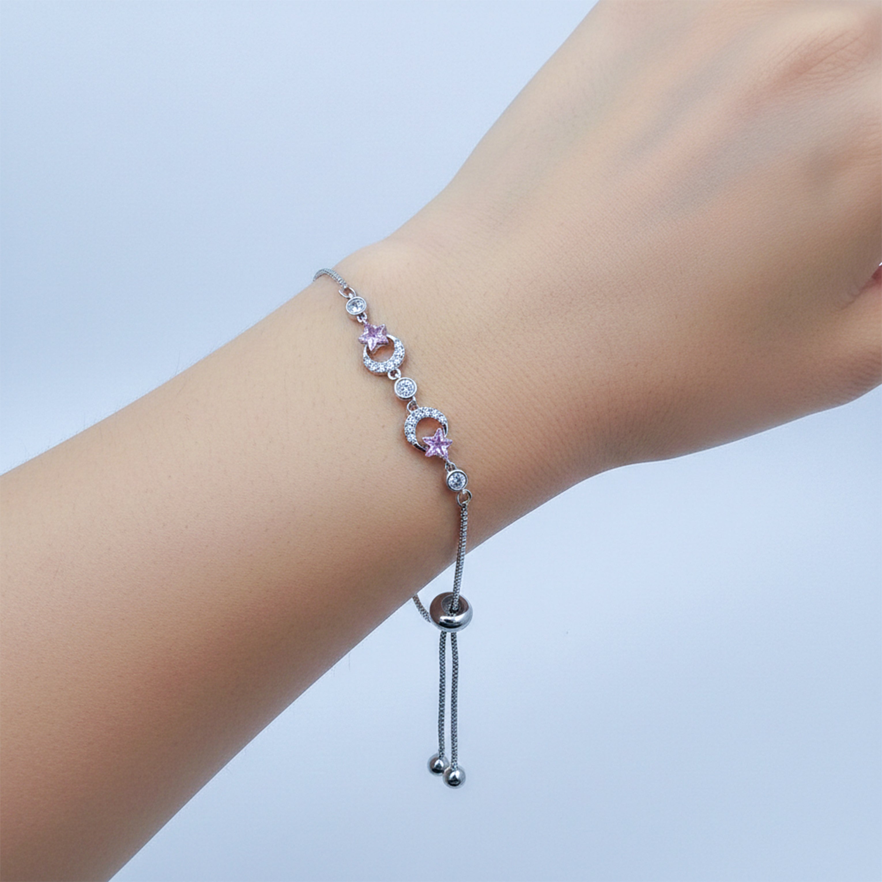 Starluxe Pink Crystal Halo Silver Bracelet
