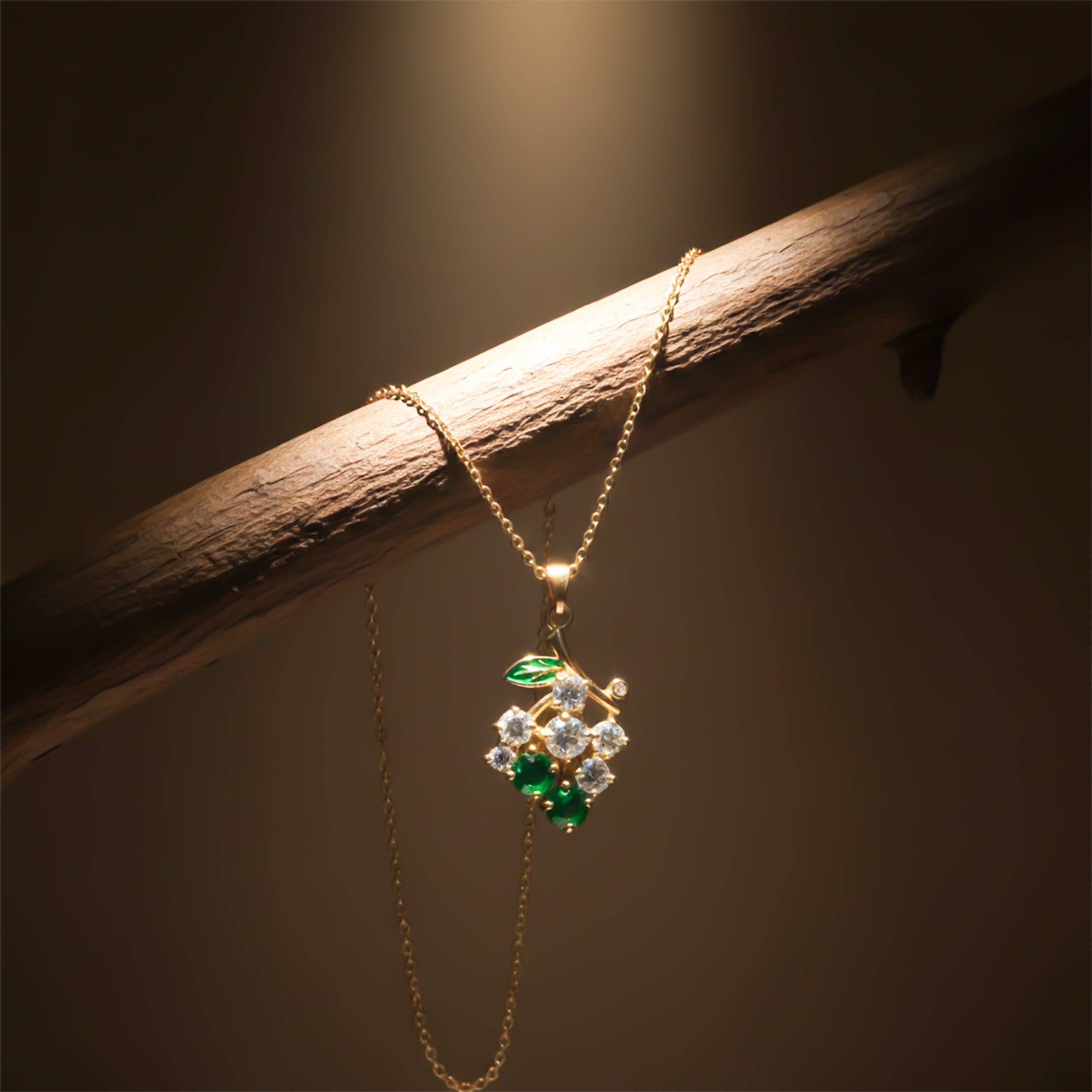 Green Flower Crystal Gold Pendant Necklace