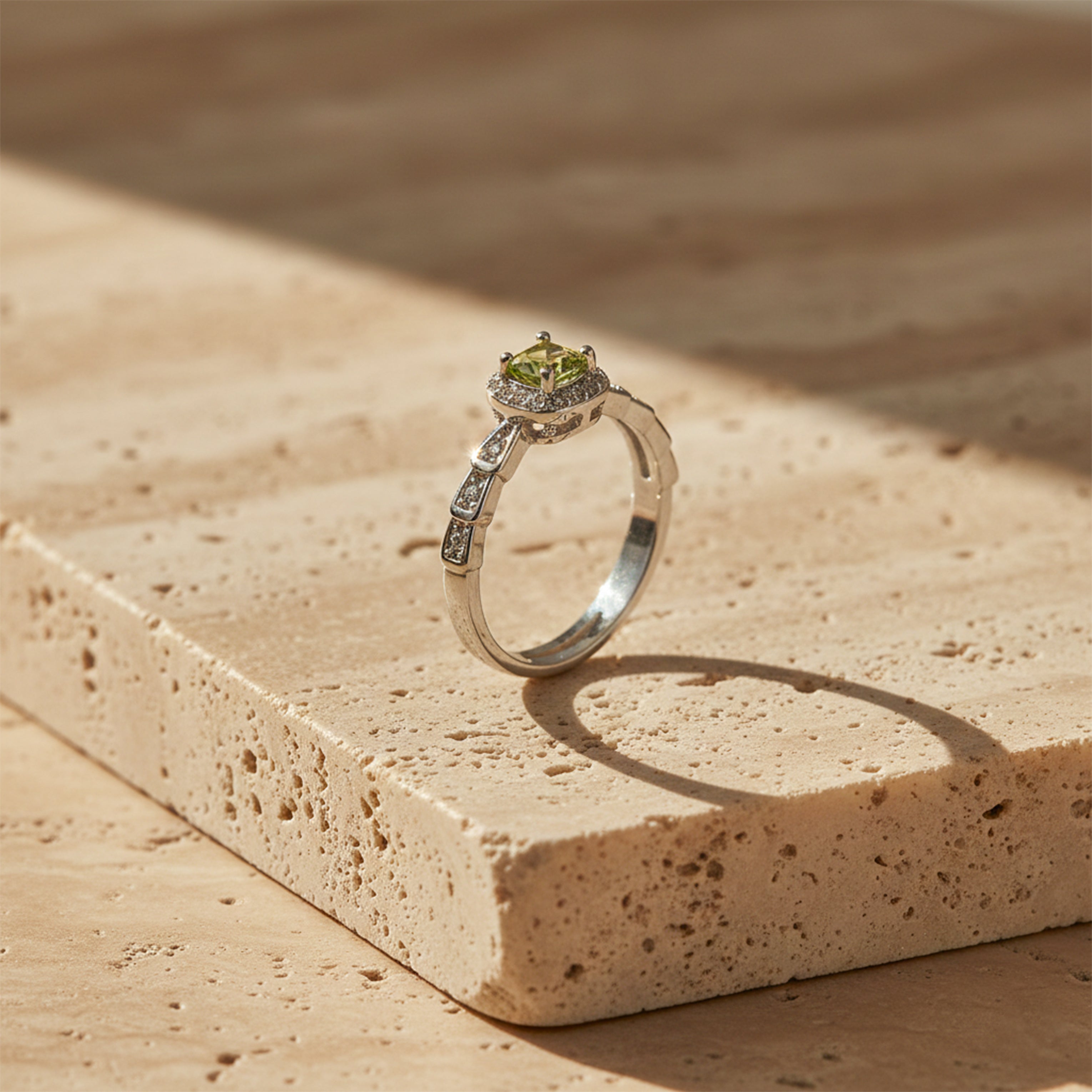 Elite Green Gemstone Halo Ring