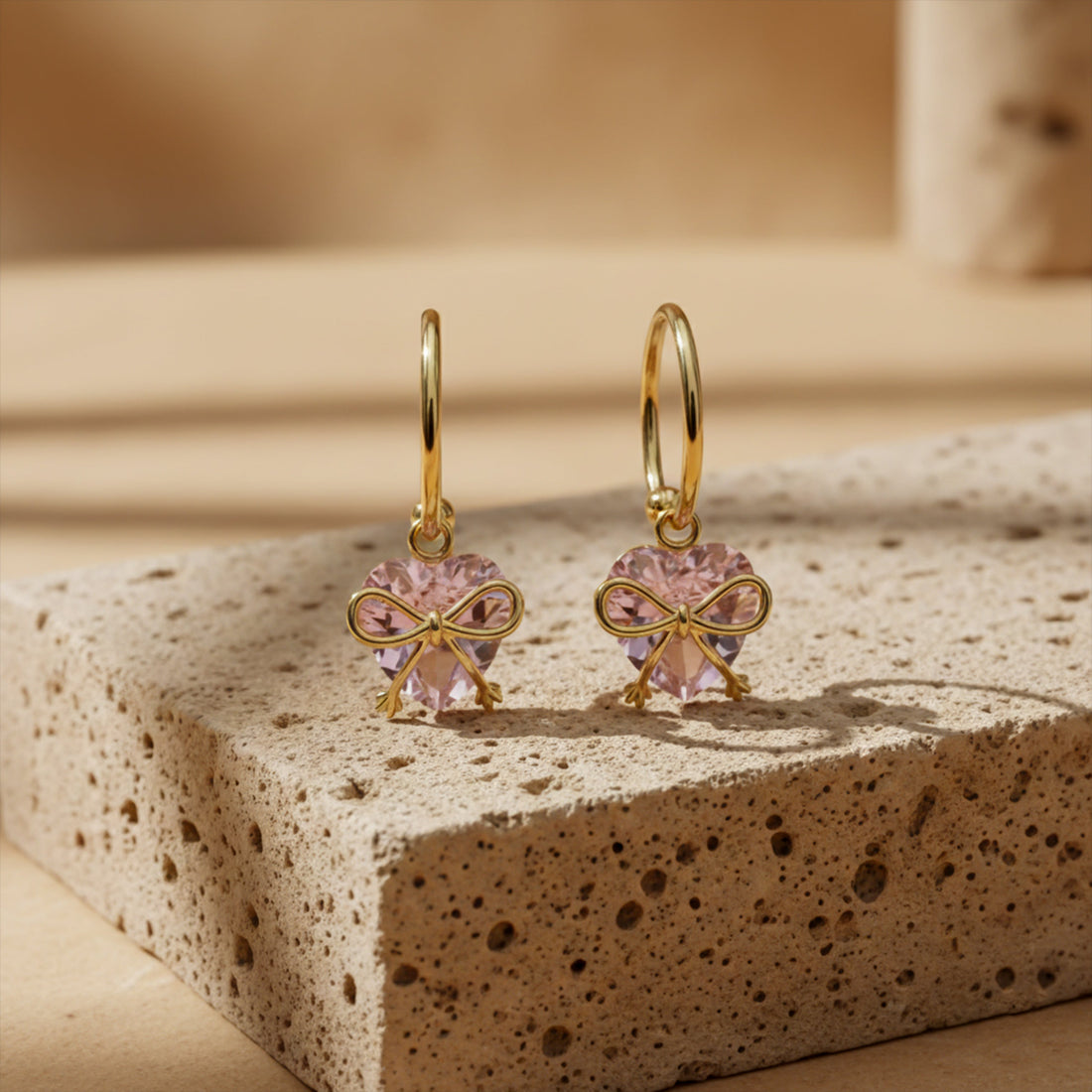 Celestia Pink Heart Bow Earrings