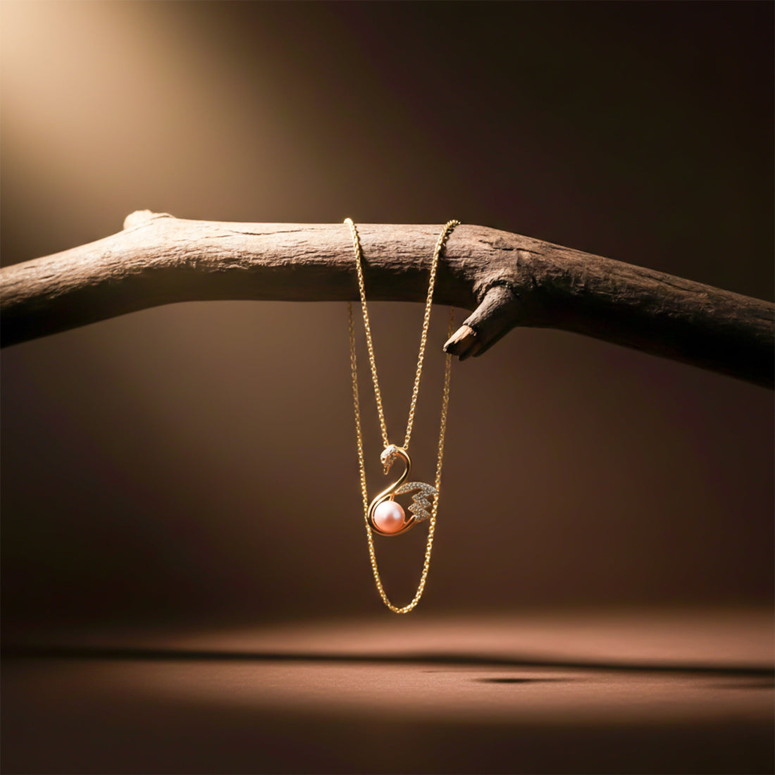 Gold Swan Pearl Pendant Necklace