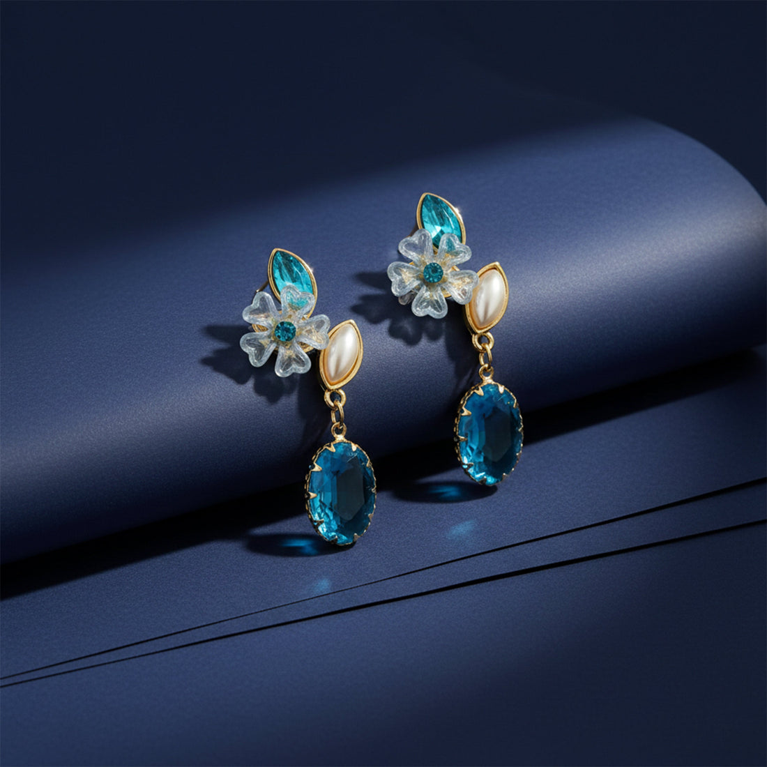 Teal Blossom Drop Earrings
