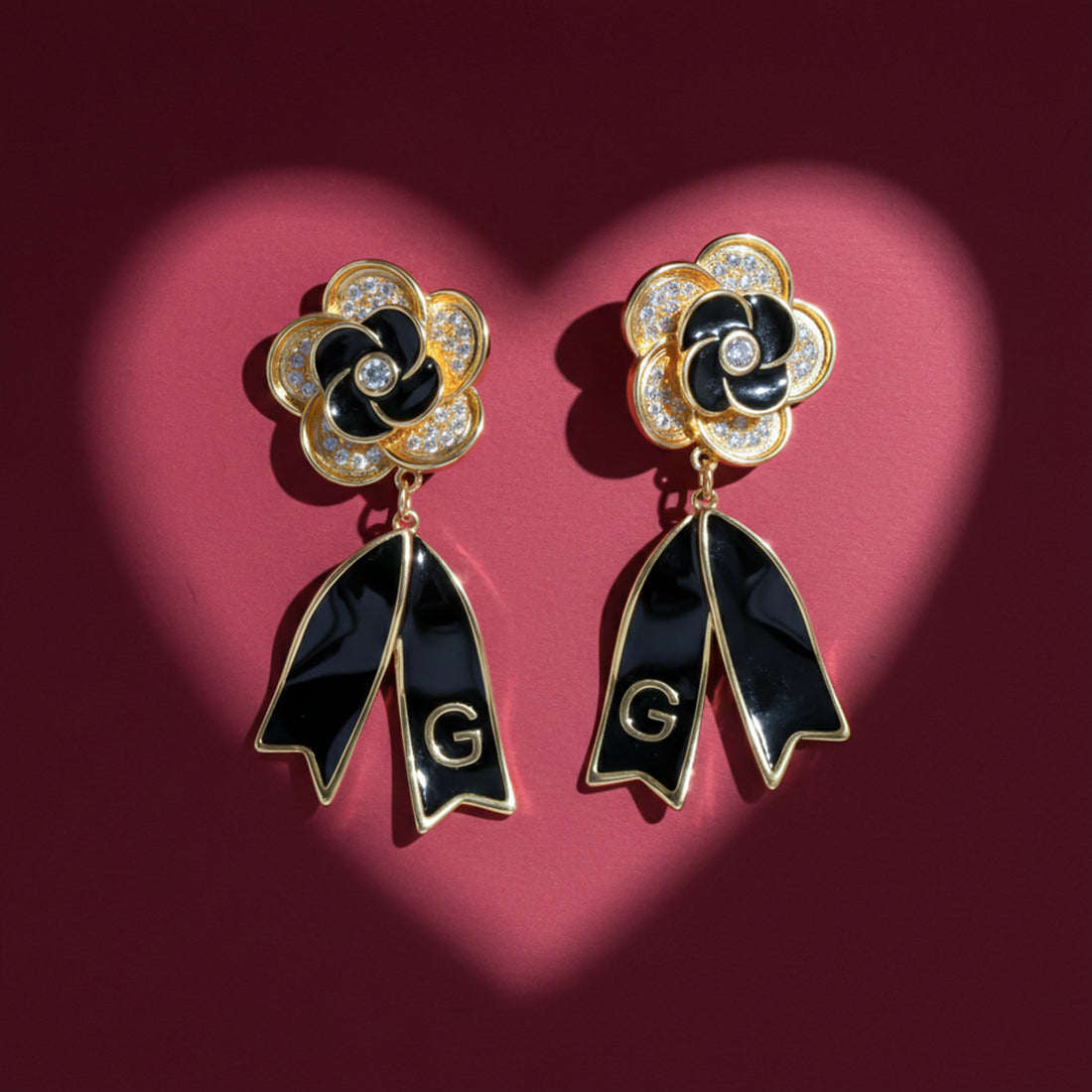 Noir Bloom Luxe Ribbon Drop Earrings