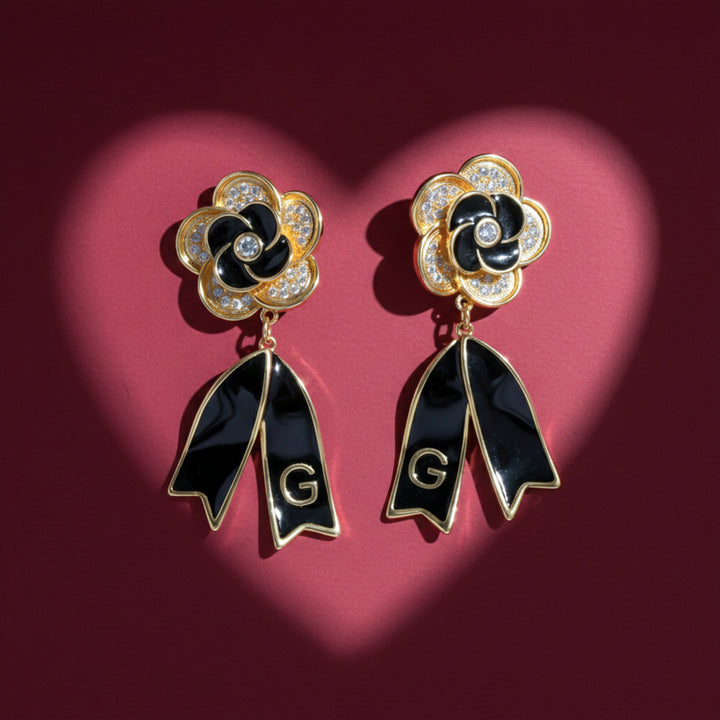Noir Bloom Luxe Ribbon Drop Earrings