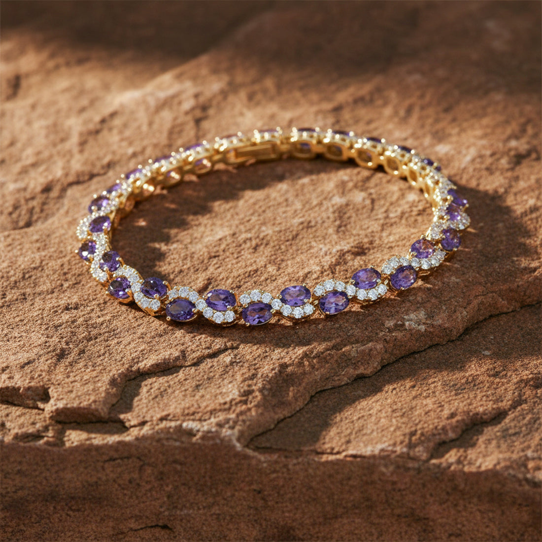 Oval Amethyst Halo Diamond Bracelet