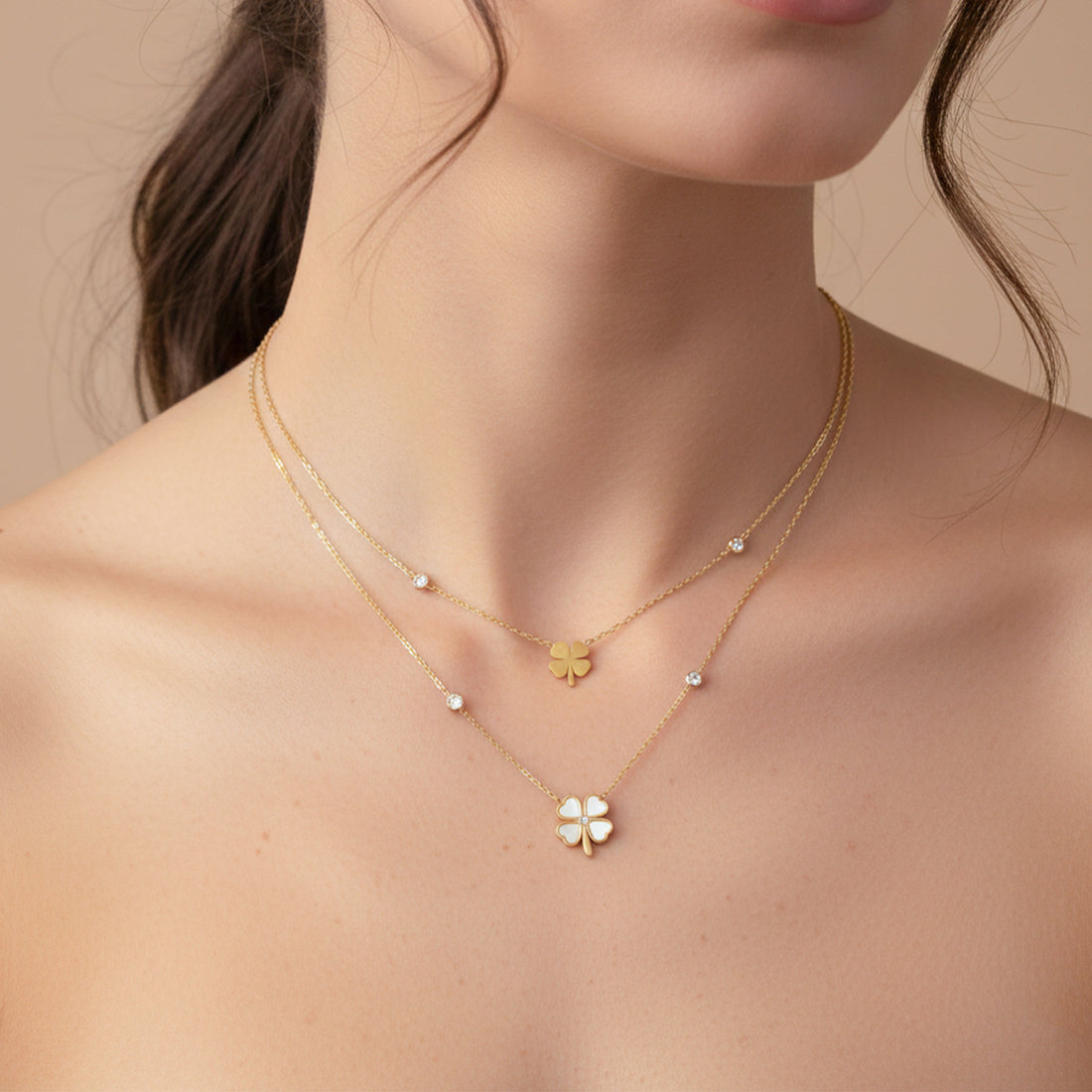 Minimal Clover Pendant Layered Necklace