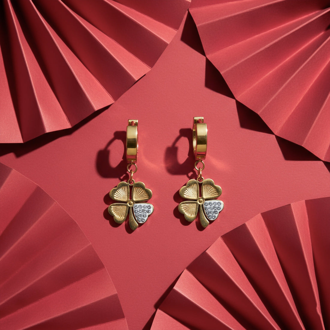 Luck Clover Gold Drop Earrings
