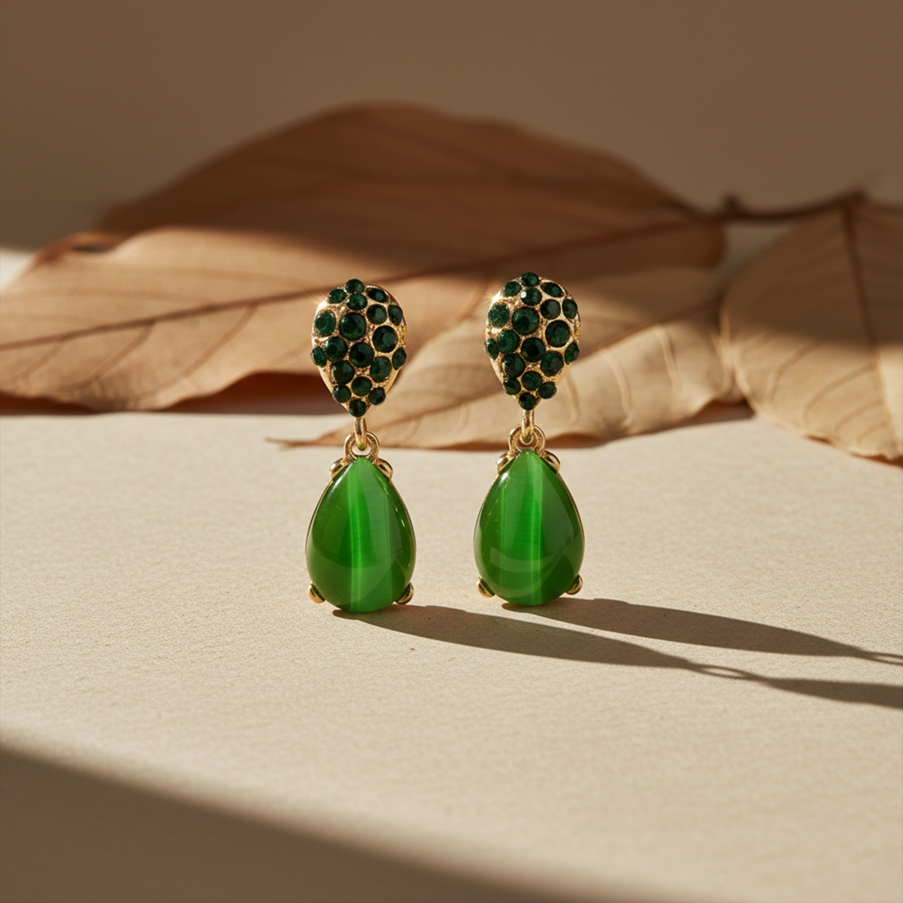 Green Cat Eye Drop Earrings