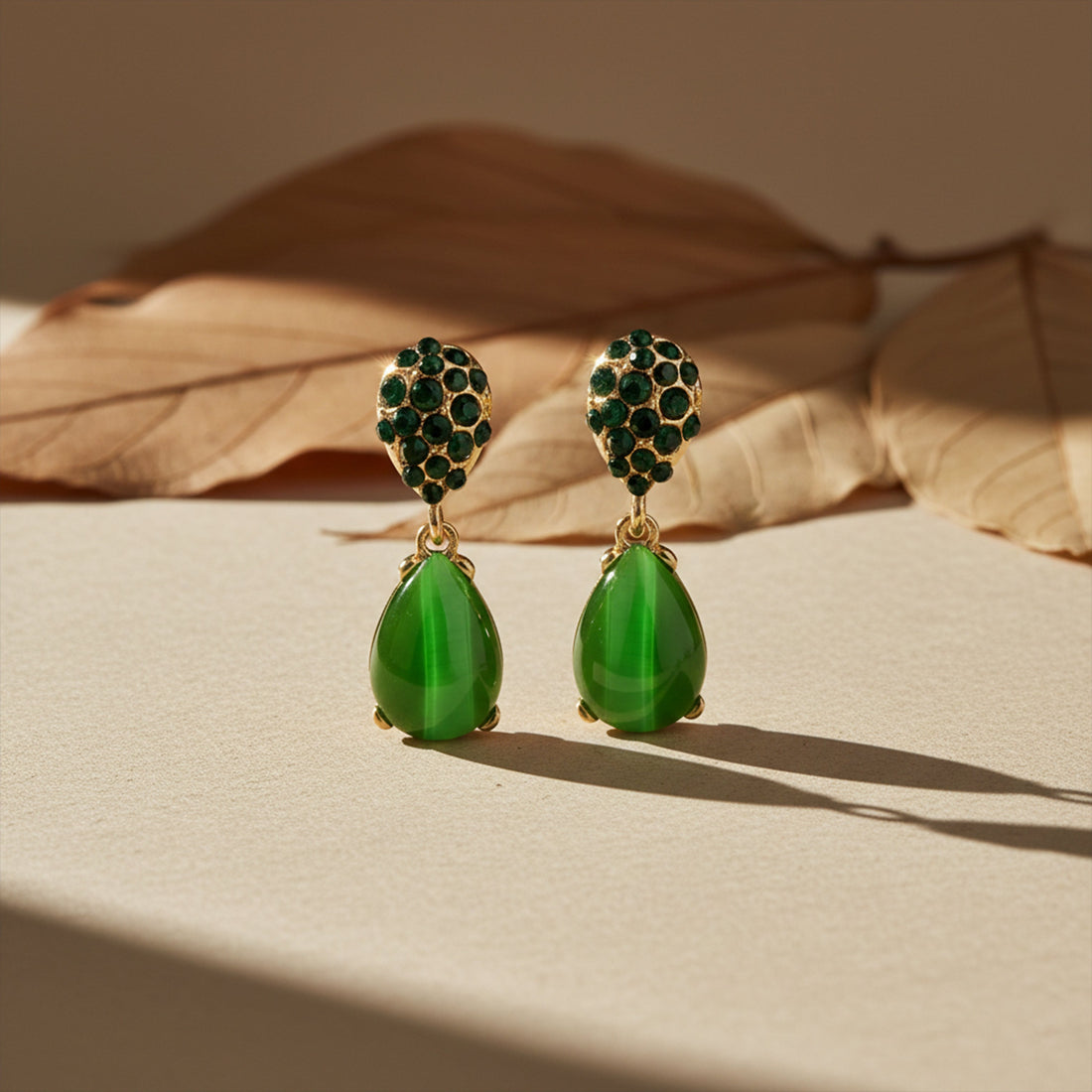 Green Cat Eye Drop Earrings