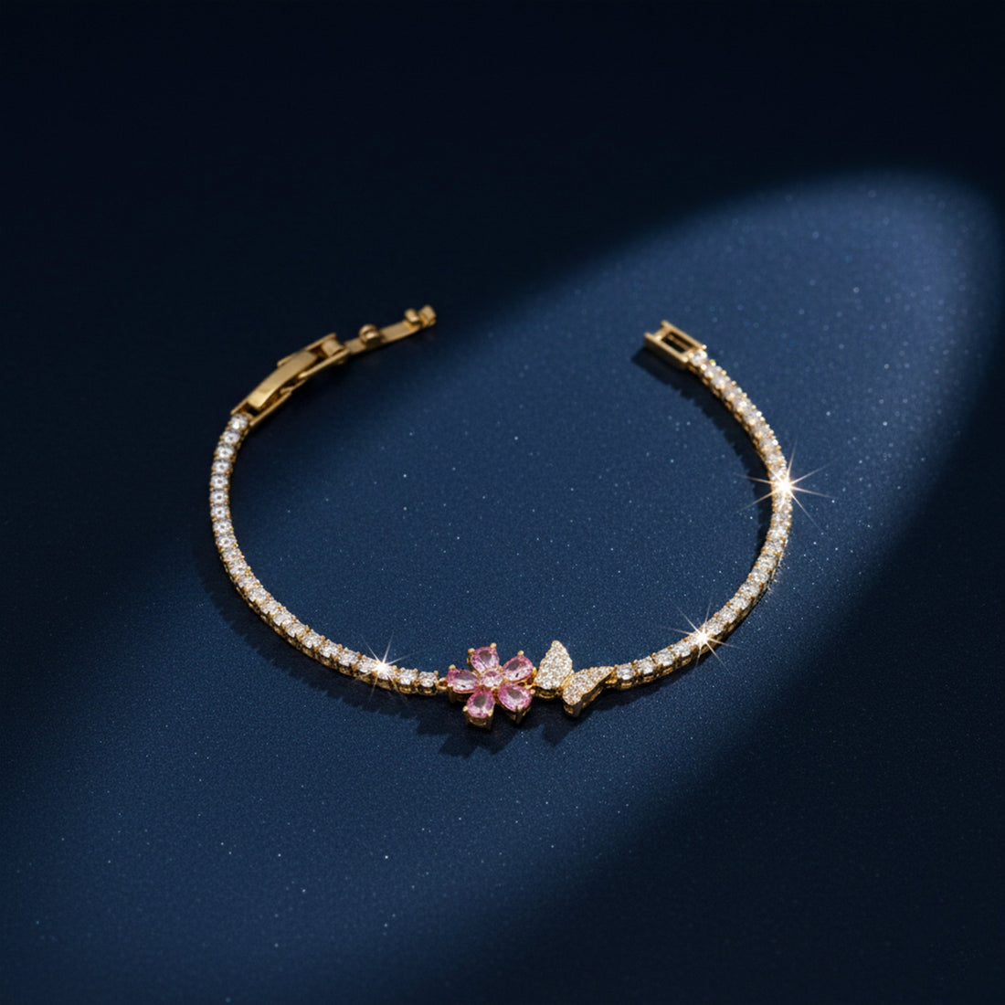 Celestial Pink Blossom Tennis Bracelet