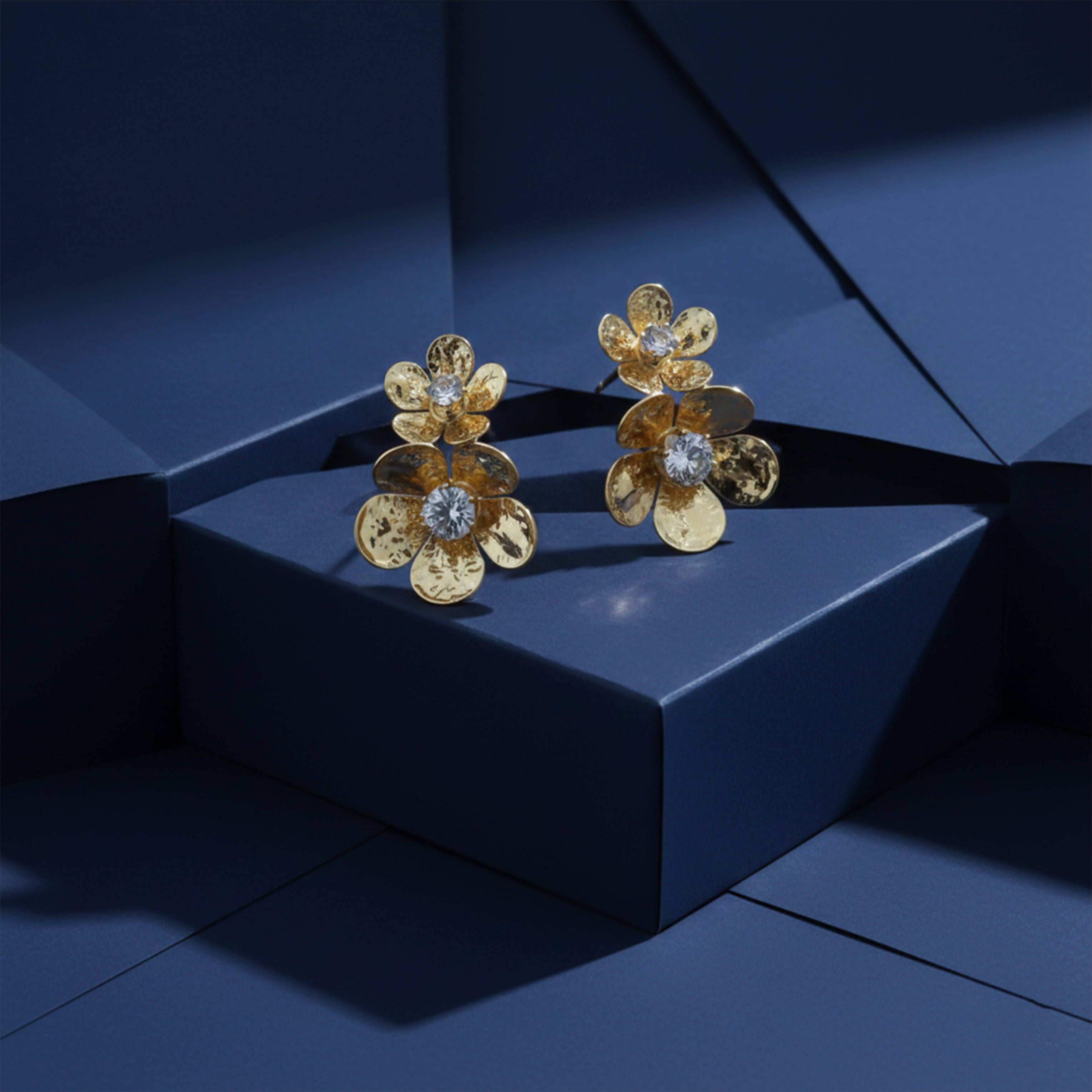 Golden Flower Crystal Studs Earrings