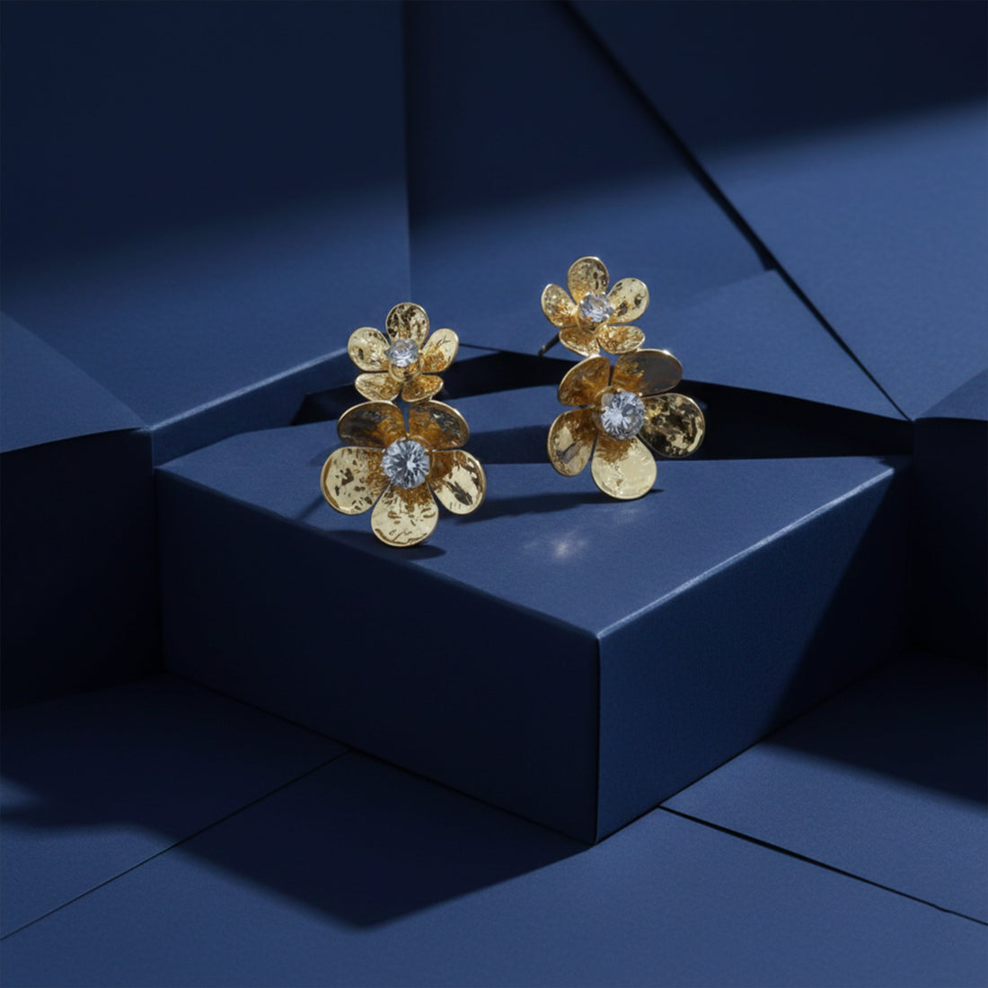 Golden Flower Crystal Studs Earrings