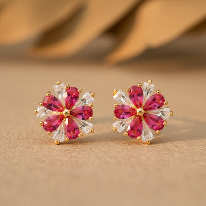 Crimson Flower Studs Earrings