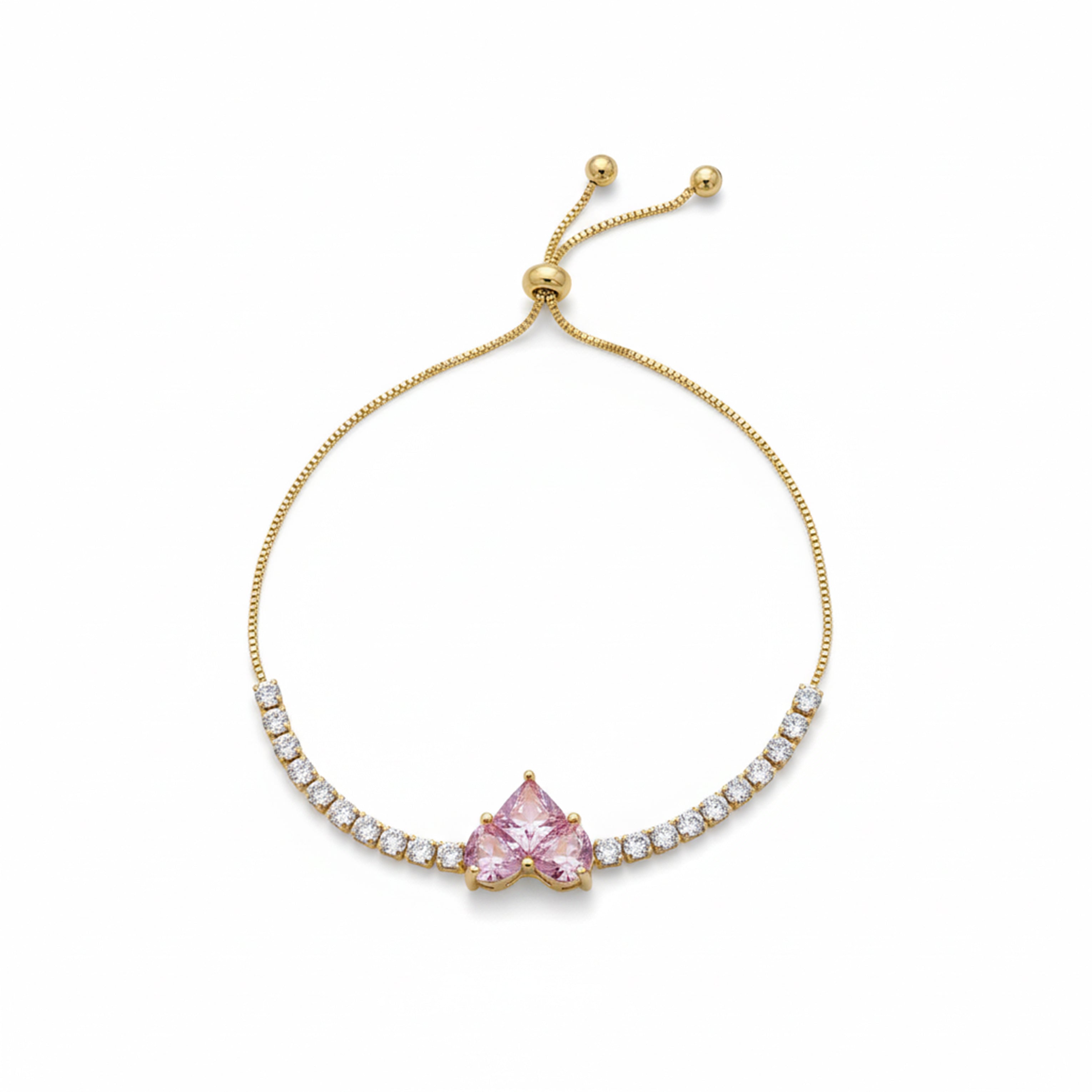 Pink Heart Diamond Tennis Bracelet