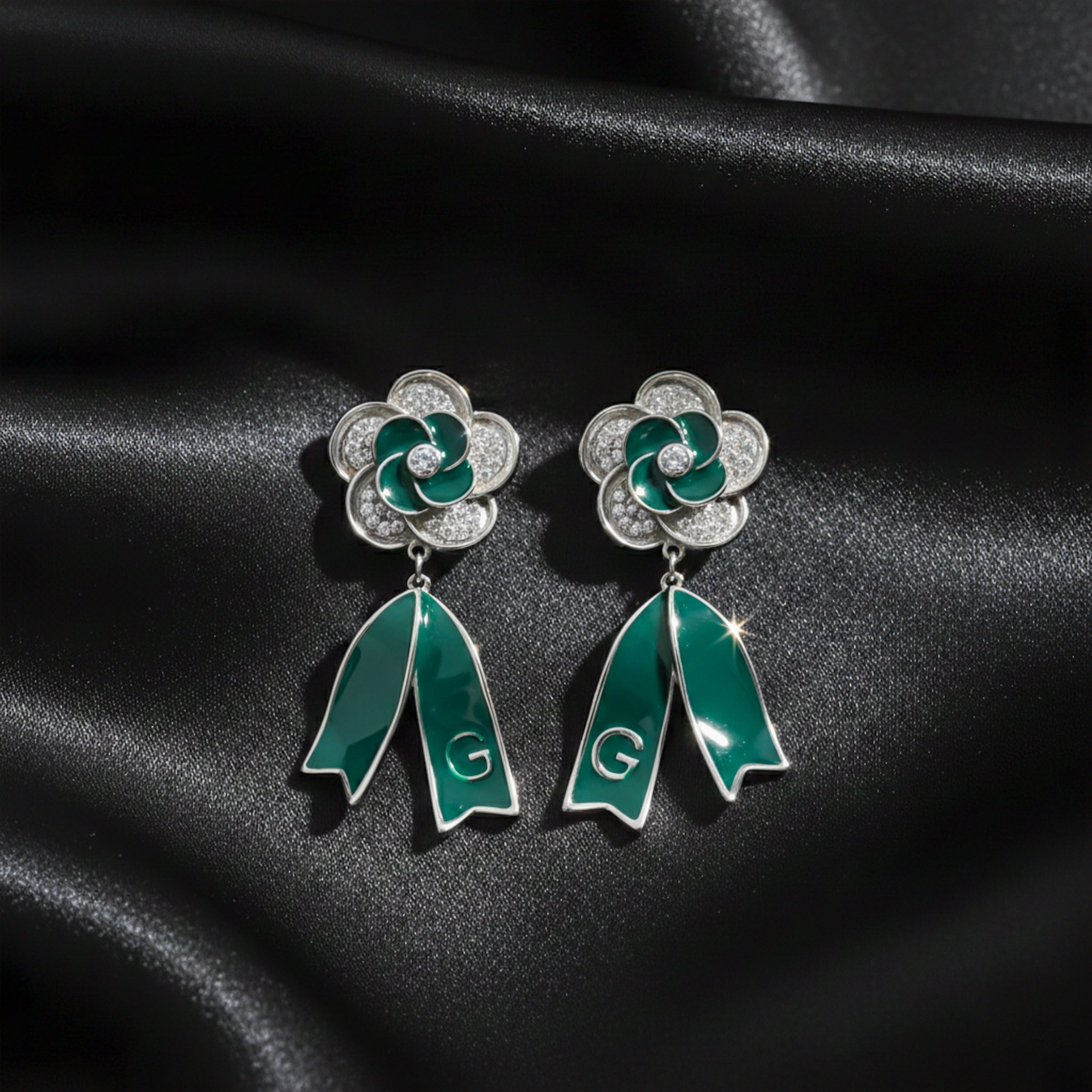 Enamel Floral Ribbon Earrings
