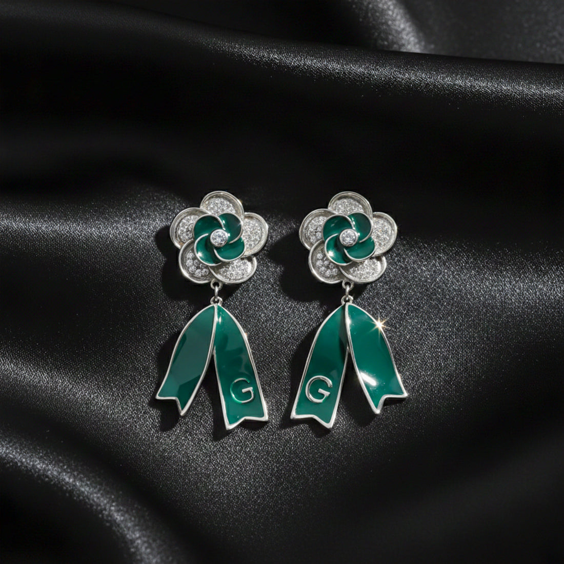 Enamel Floral Ribbon Earrings