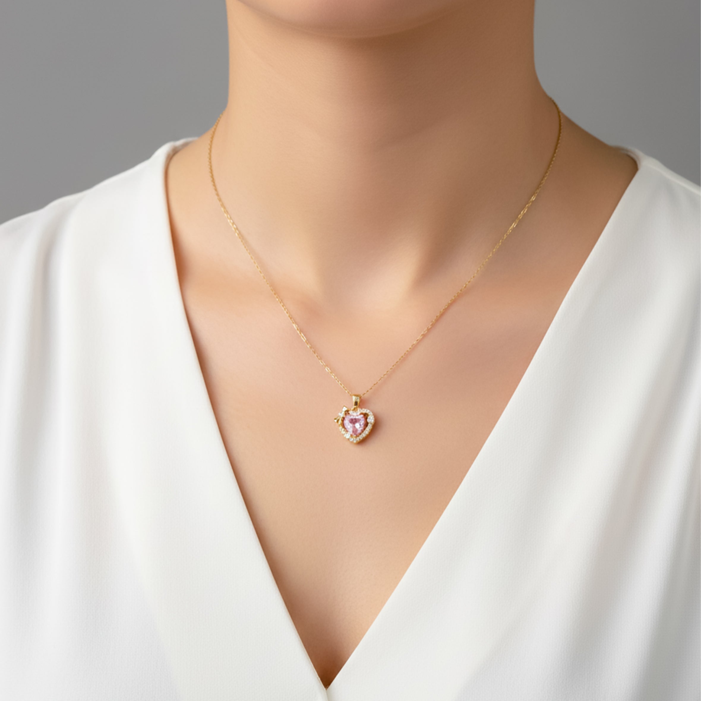 Pink Heart Gemstone Pendant Necklace
