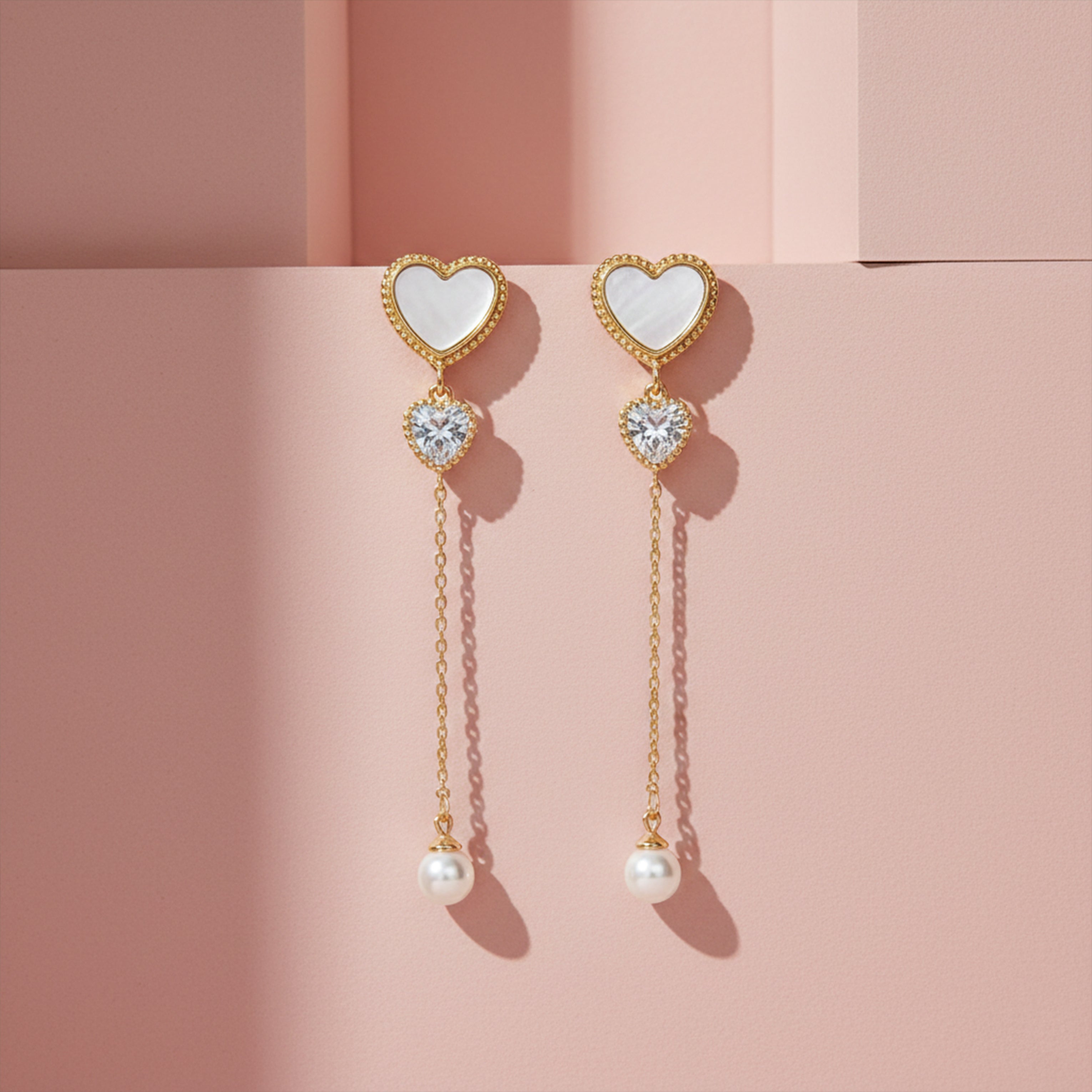 Ivory Luxe Heart Pearl Drop Earrings