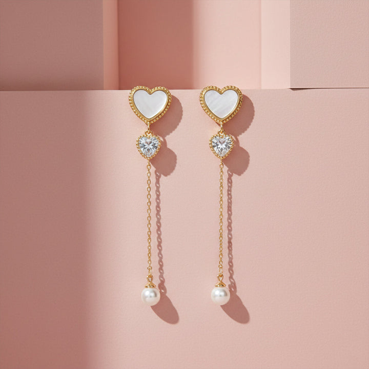 Ivory Luxe Heart Pearl Drop Earrings
