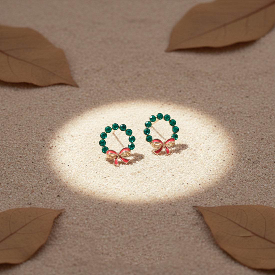 Elite Green Stone Bow Loop Earrings