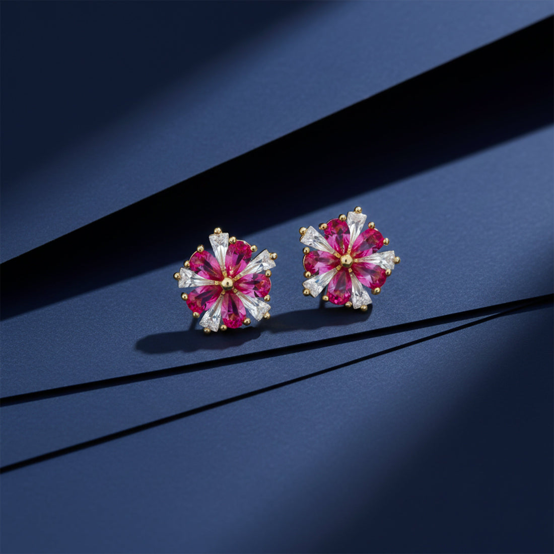 Crimson Flower Studs Earrings