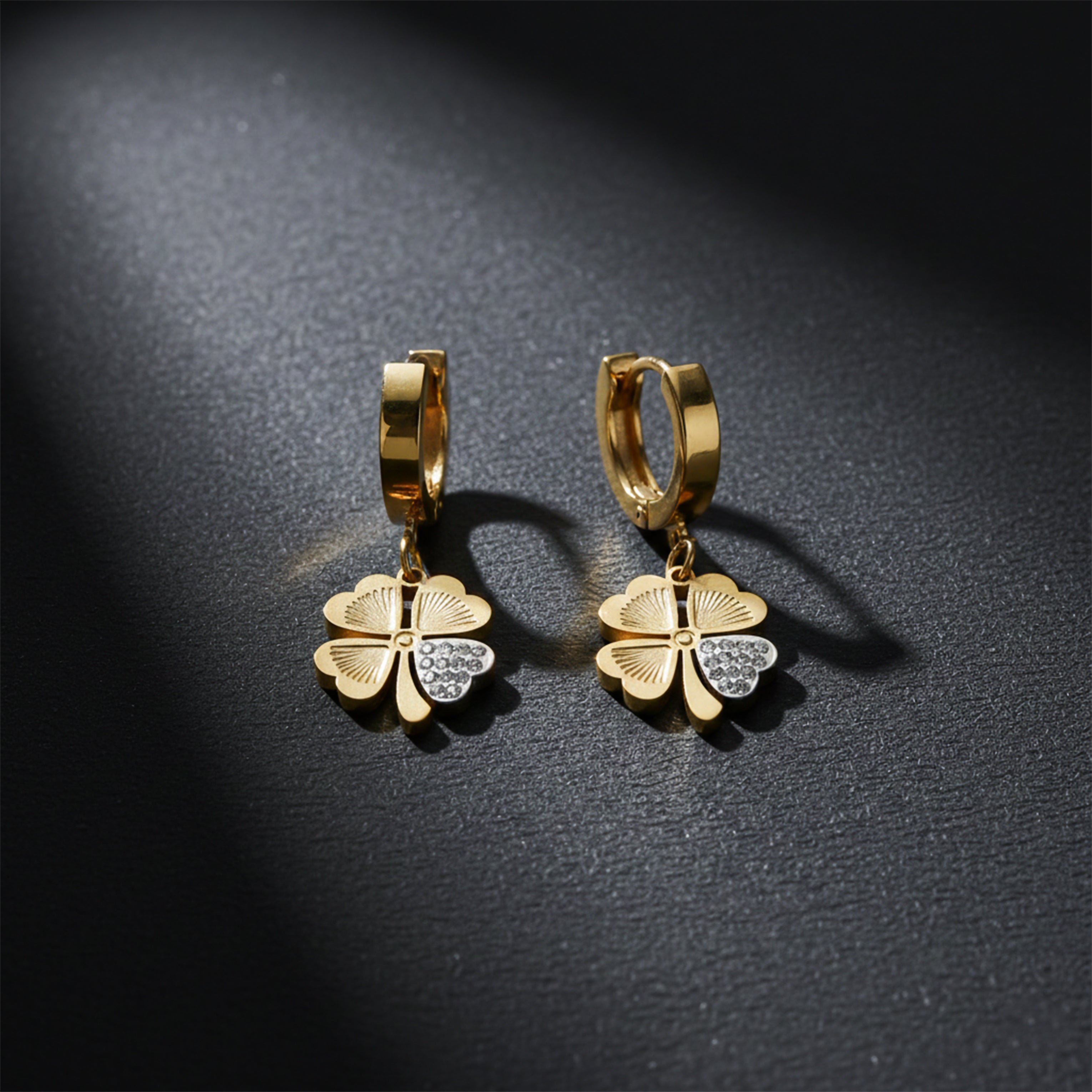 Luck Clover Gold Drop Earrings