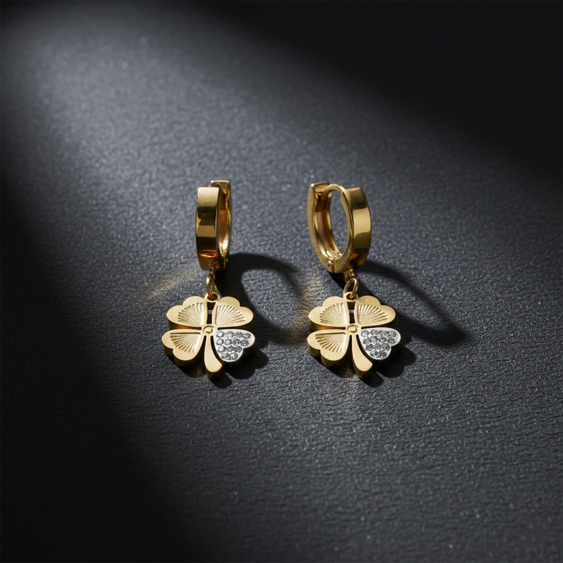 Luck Clover Gold Drop Earrings