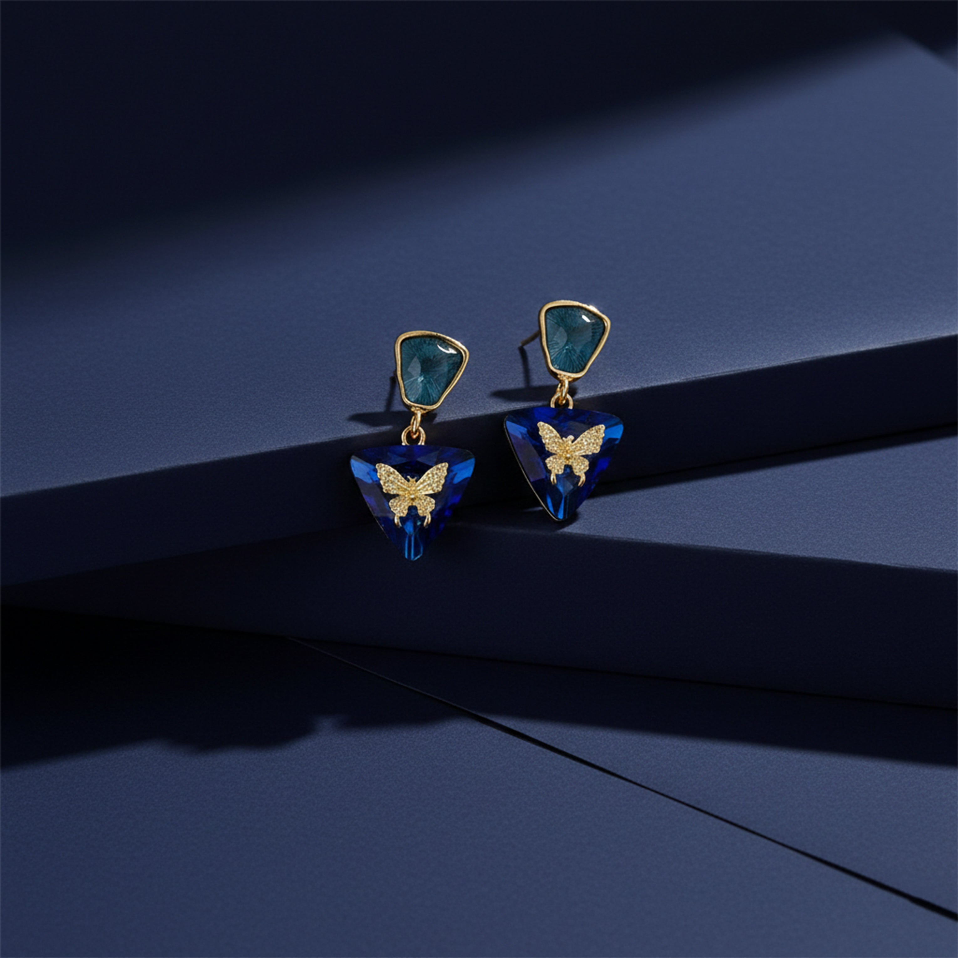 Butterfly Charm Blue Drop Earrings
