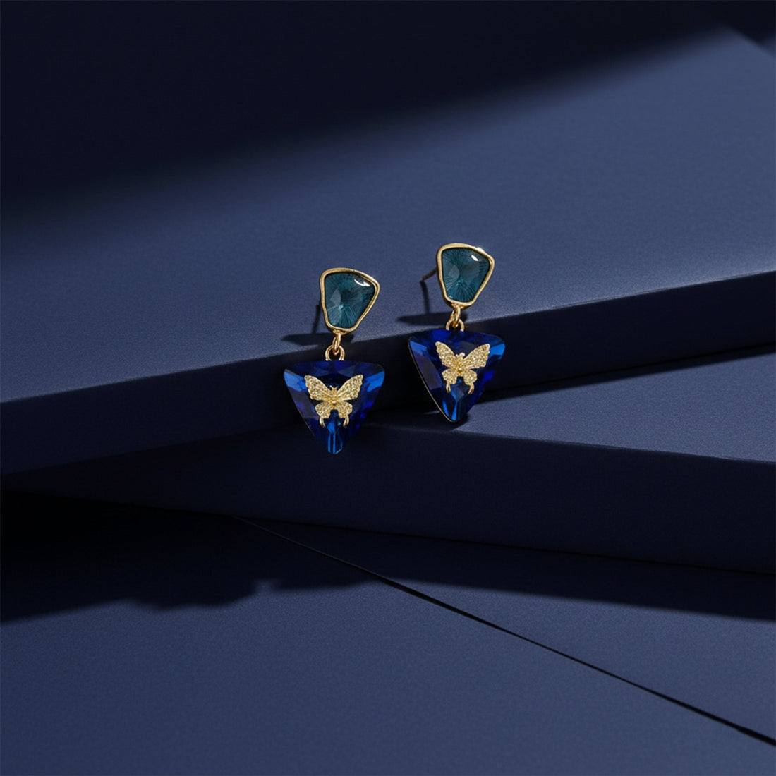 Butterfly Charm Blue Drop Earrings