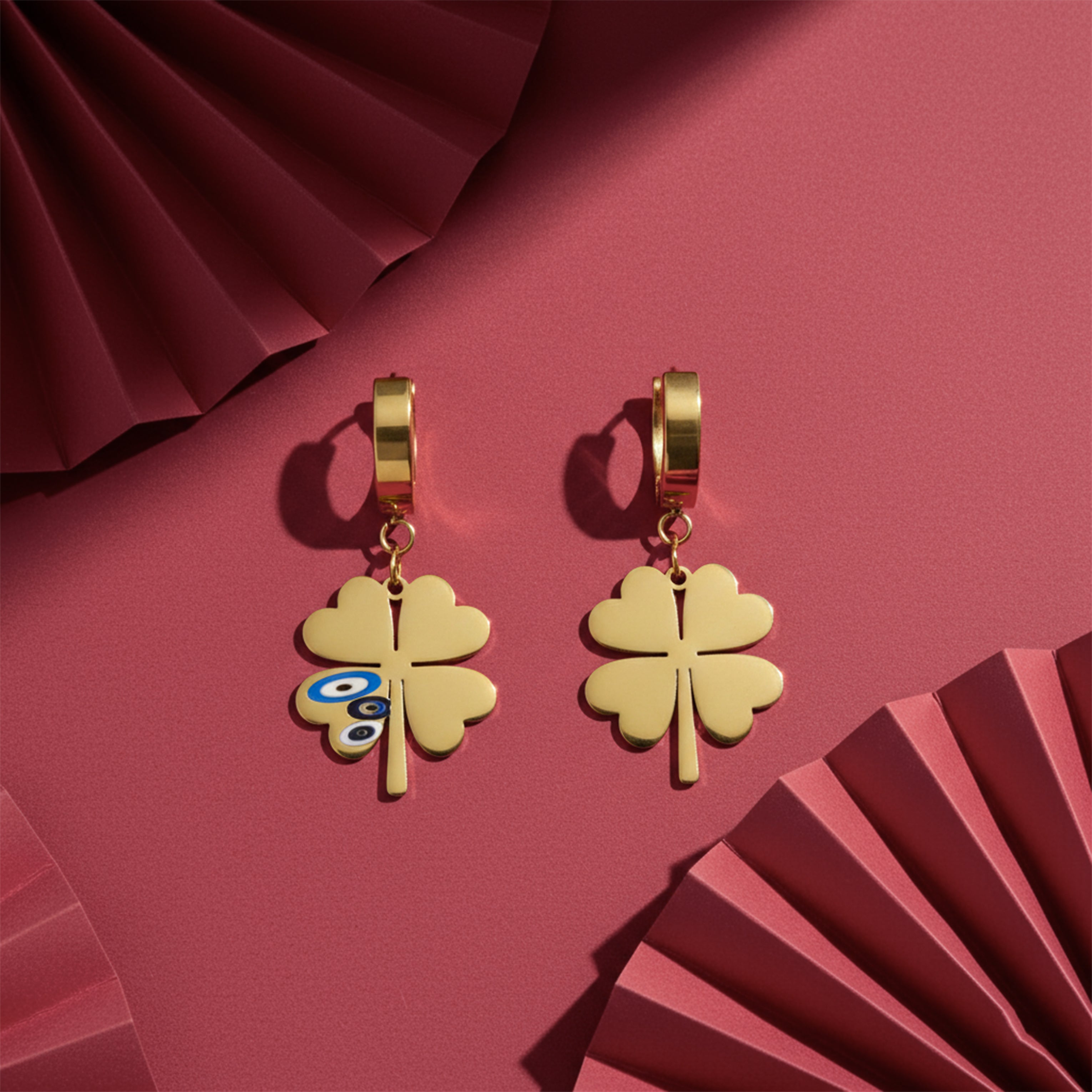 Elite Nazar Clover Charm Drop Earrings