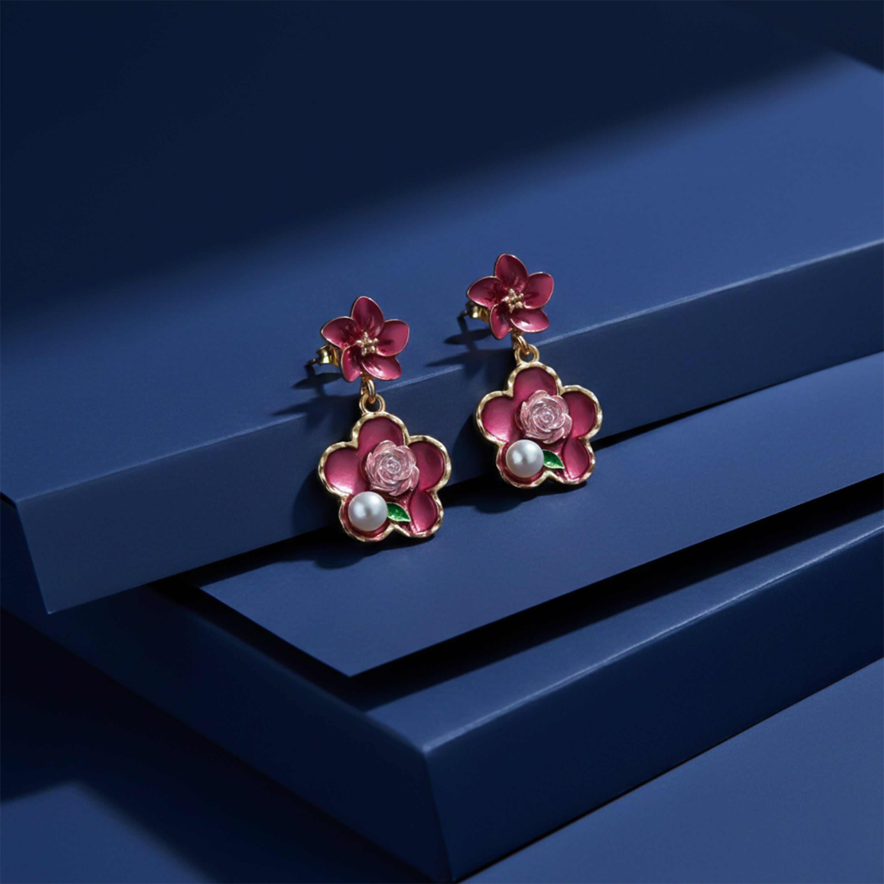 Rose Charm Pearl Drops Earrings