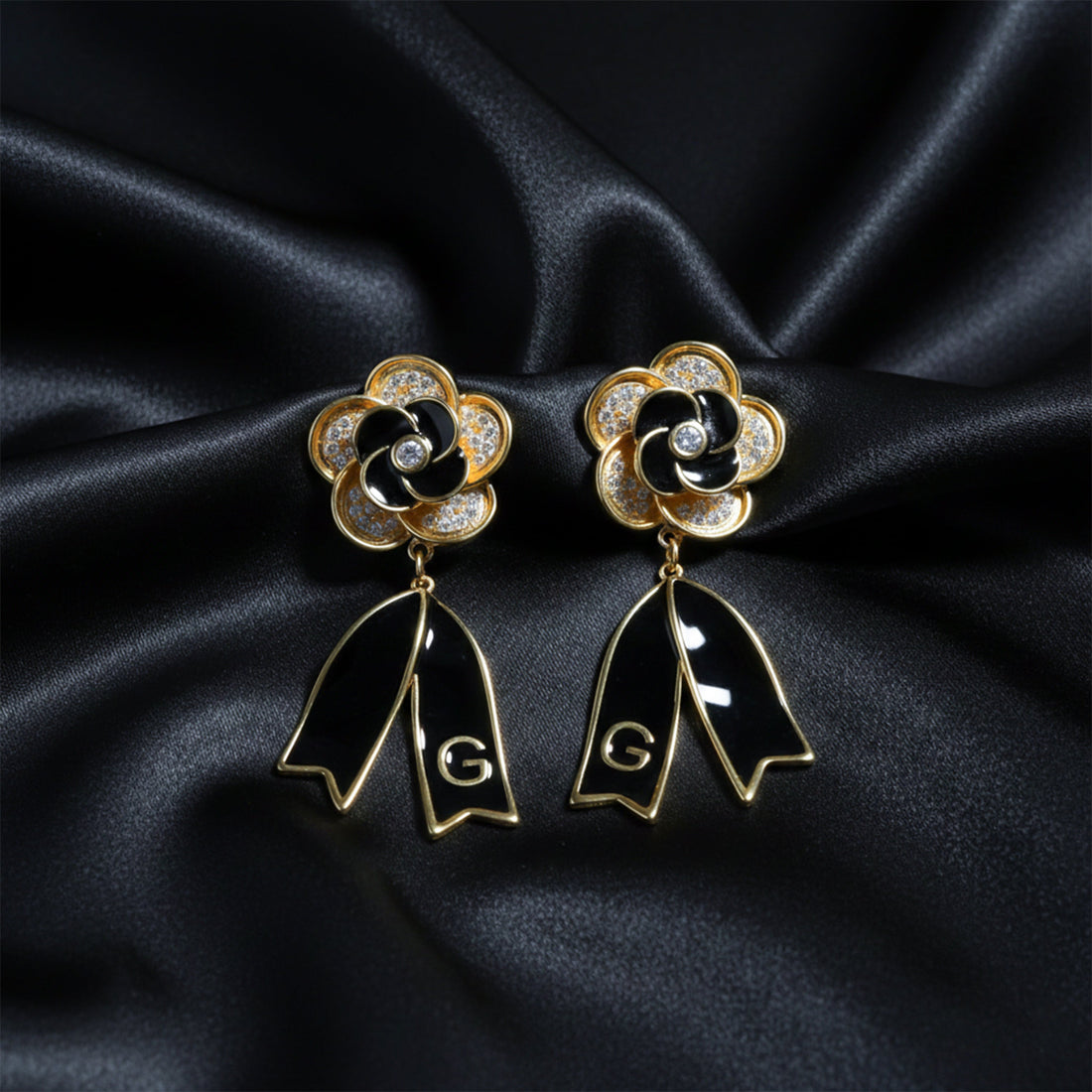 Noir Bloom Luxe Ribbon Drop Earrings