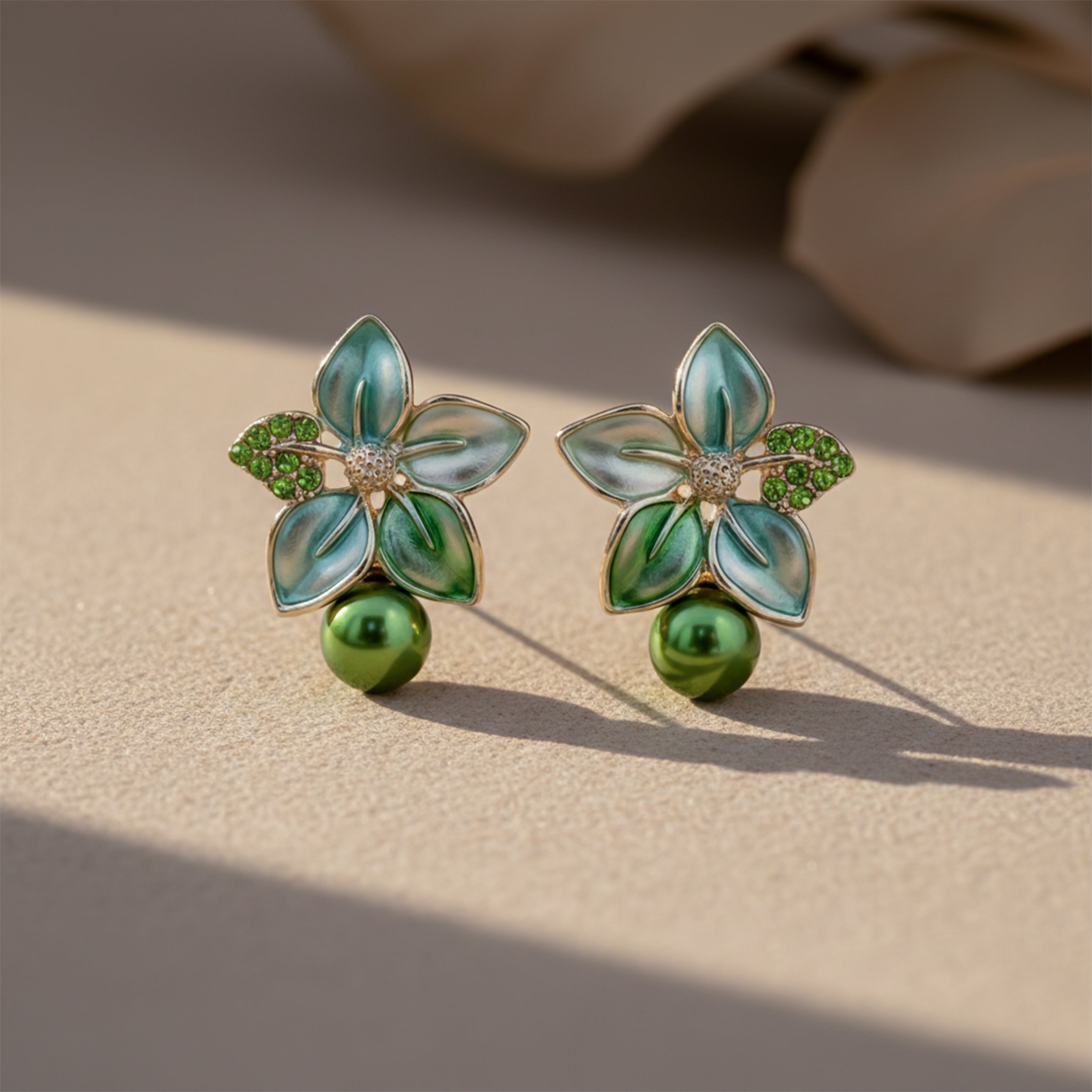 Celestial Green Petal Earrings
