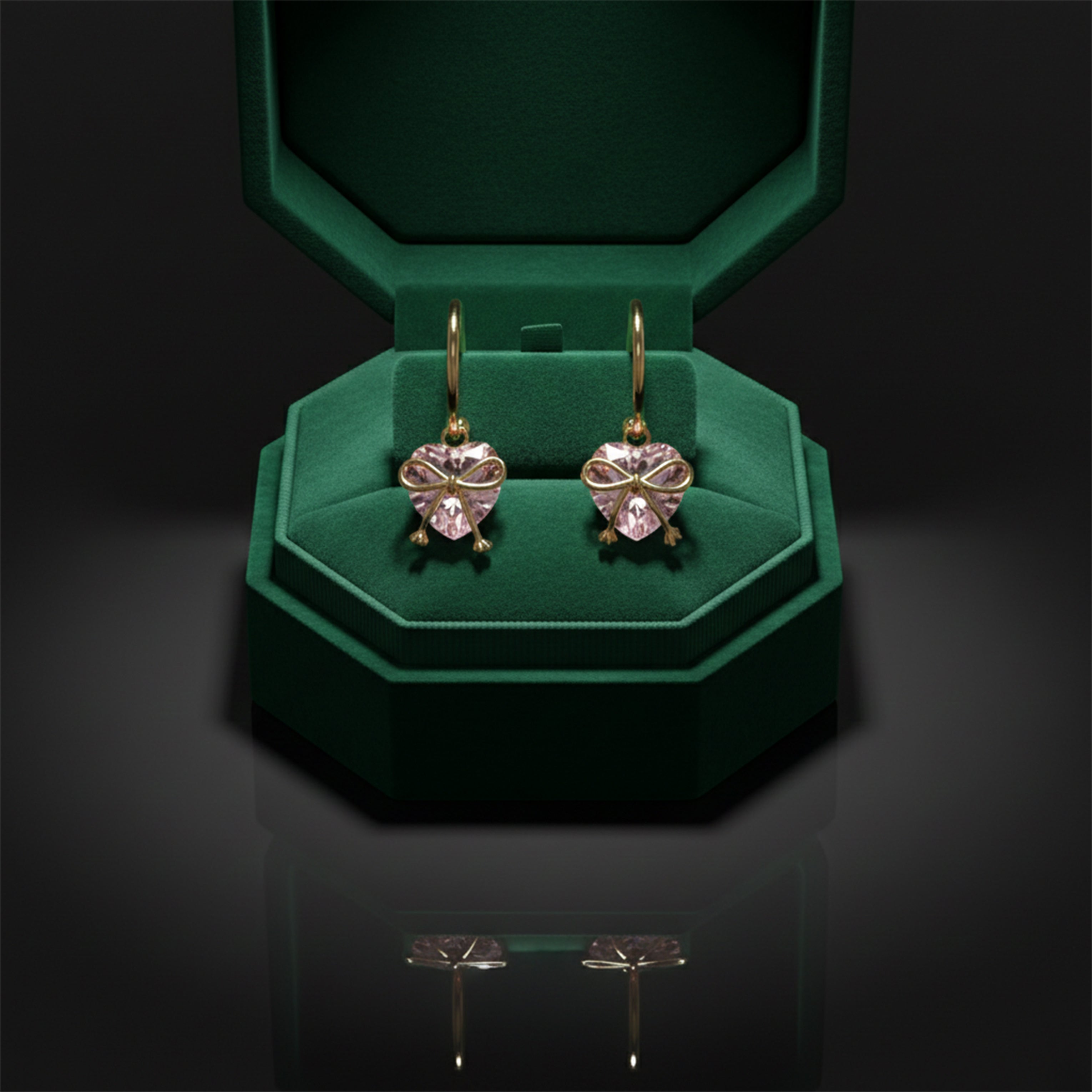 Celestia Pink Heart Bow Earrings