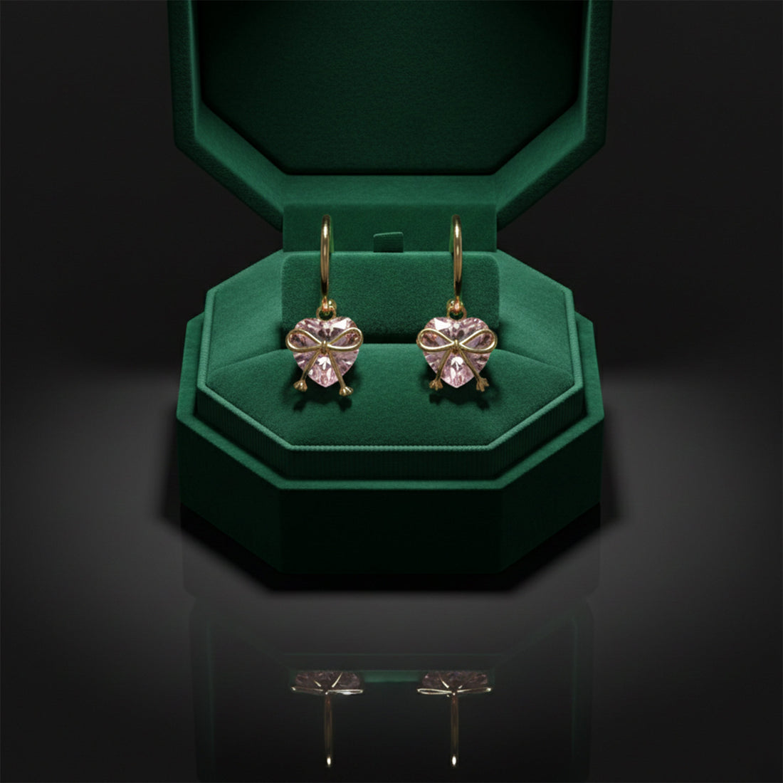 Celestia Pink Heart Bow Earrings